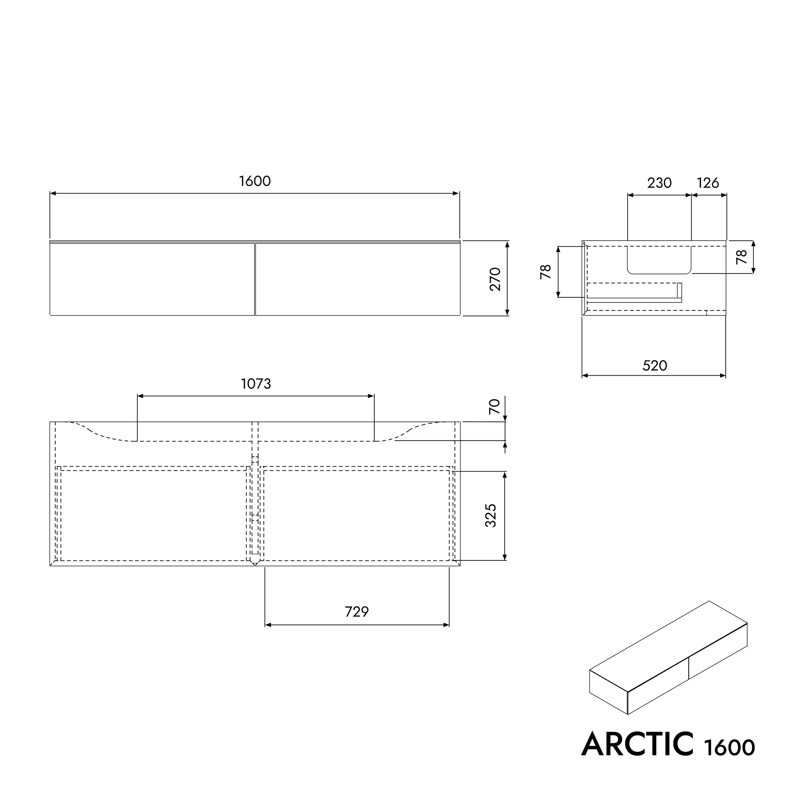 Wastafelonderstel ARCTIC 1600 White Softtouch voor aanrecht wastafel