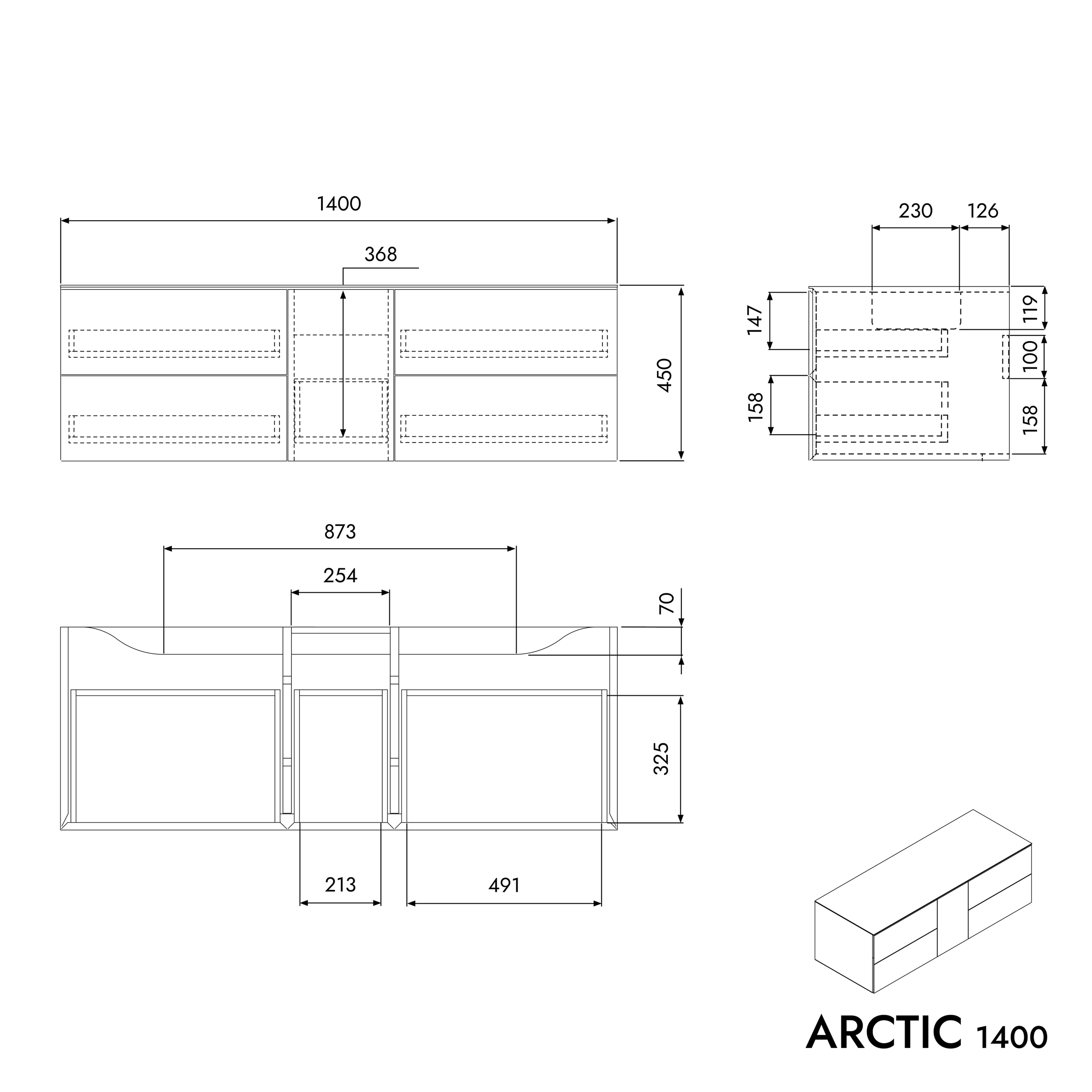 Full-size vanity unit ARCTIC 1400