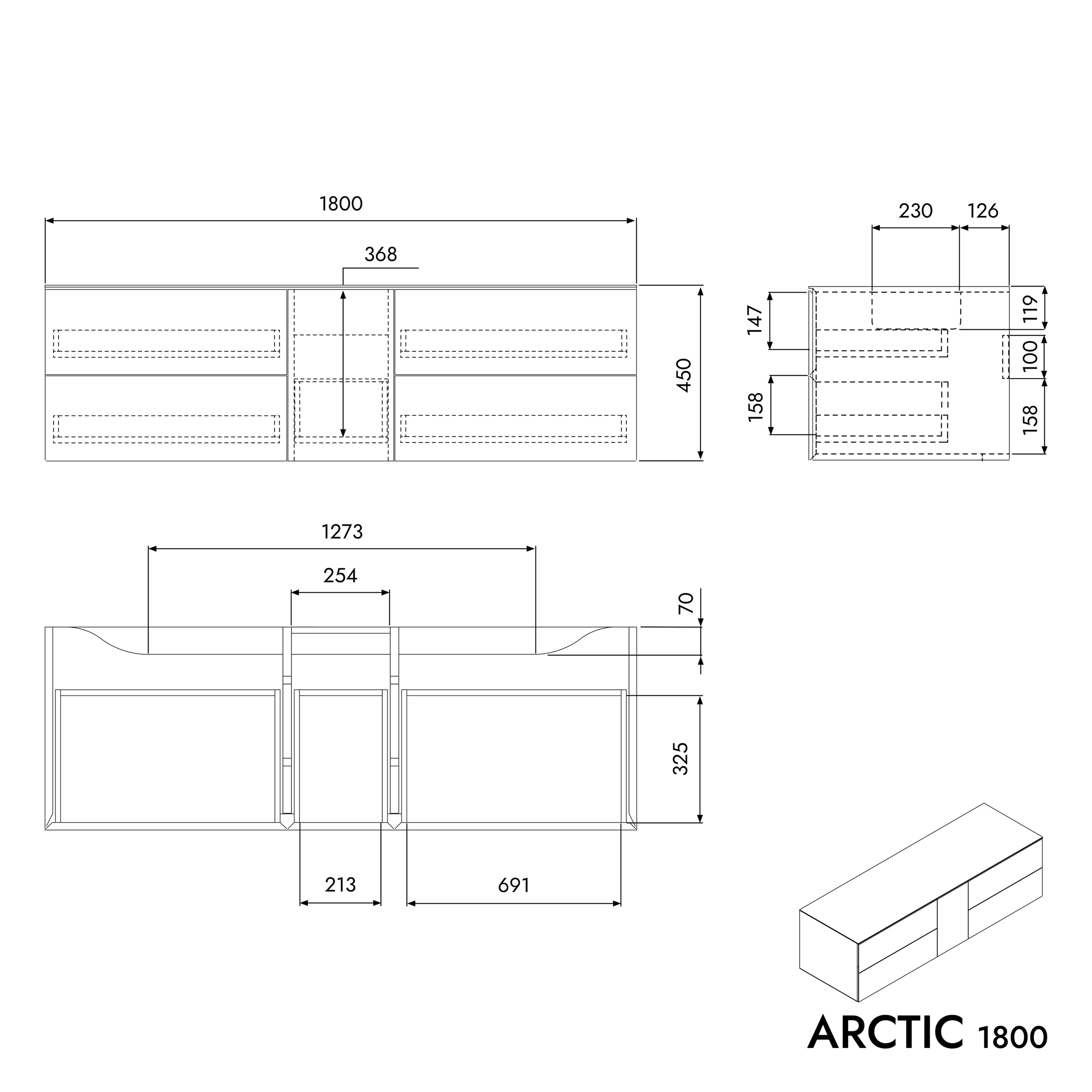 Full-size wastafel ARCTIC 1800