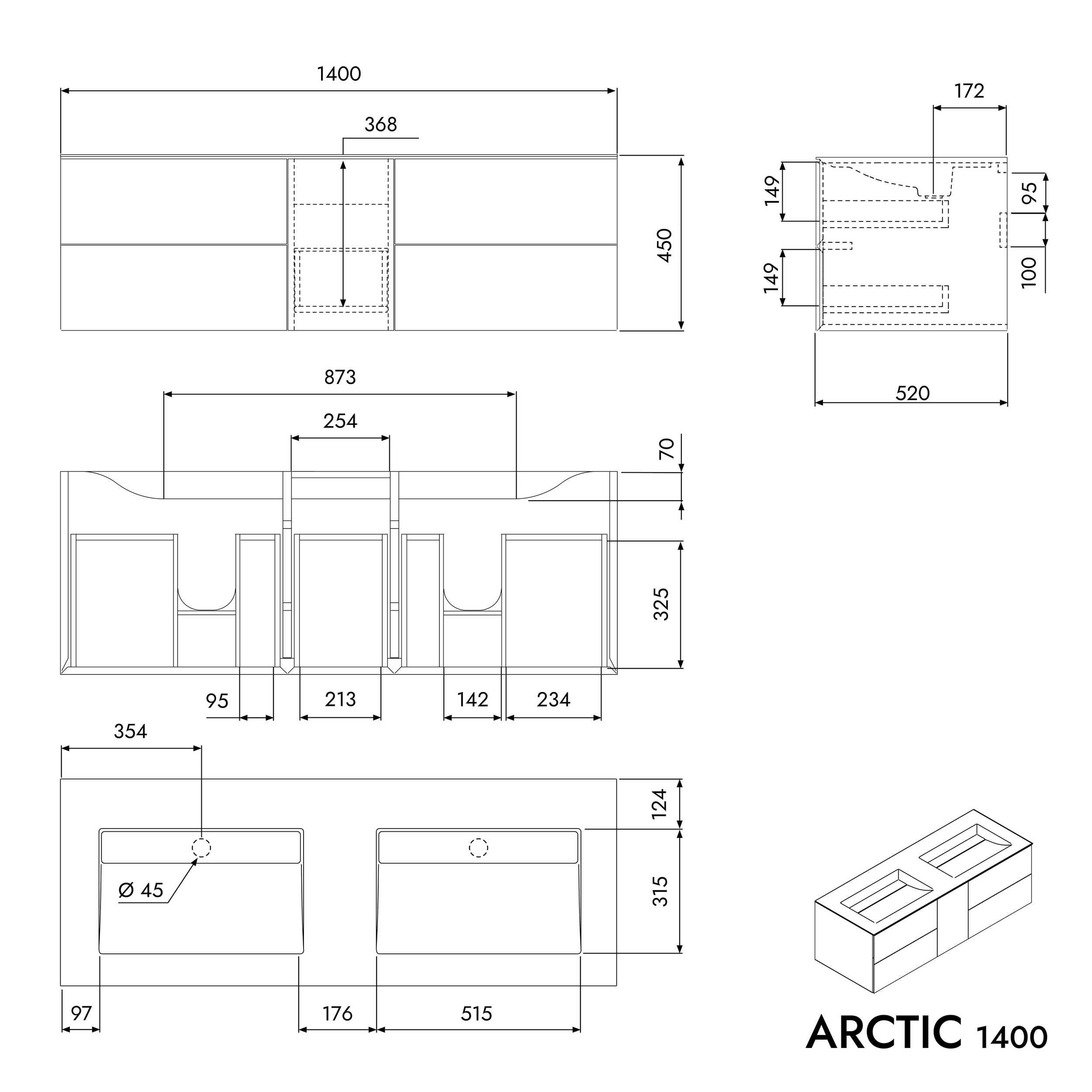 Wastafelonderkast ARCTIC 1400