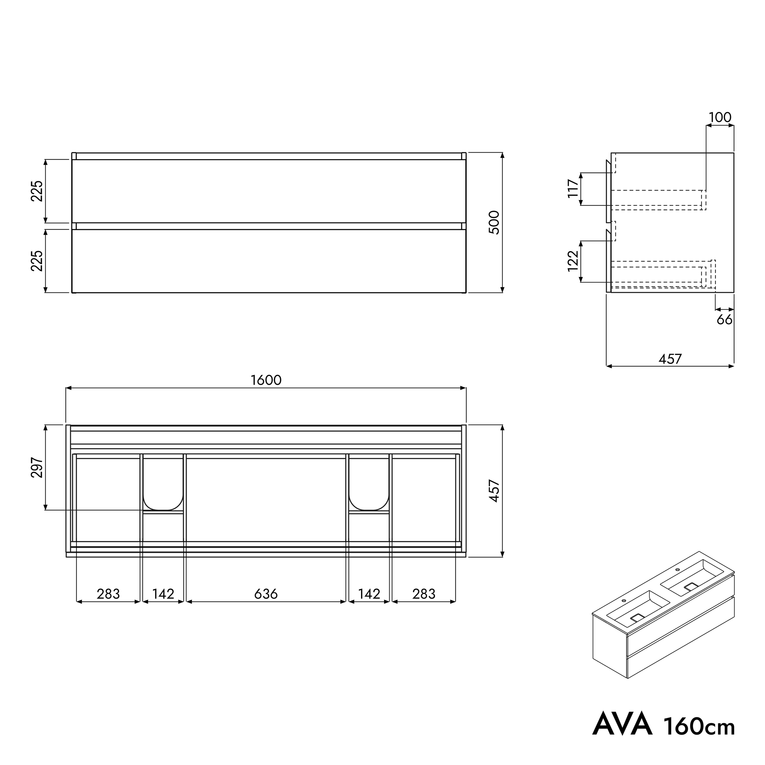 Badkamermeubel wastafelonderkast AVA 160 cm 