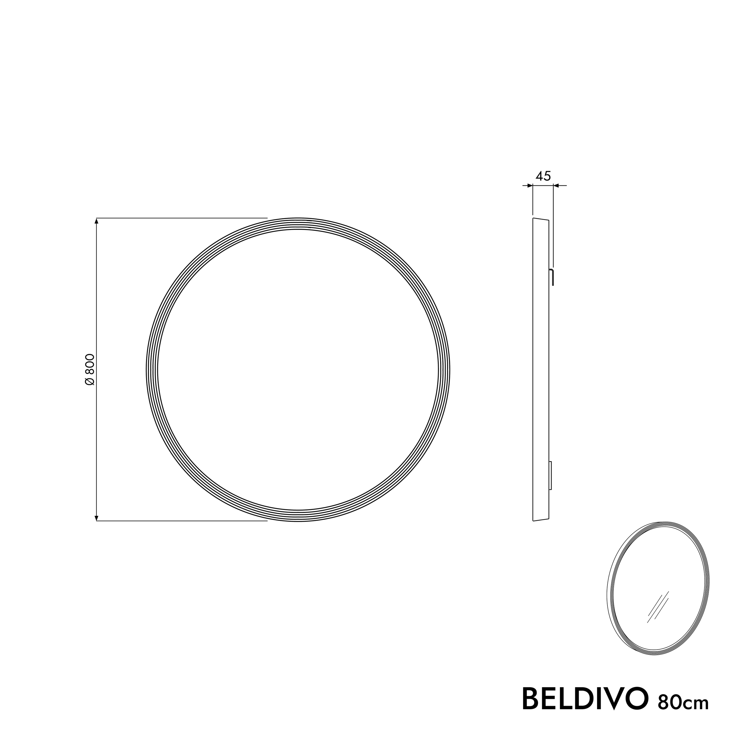 Miroir salle de bain LED BELDIVO rond - 80cm