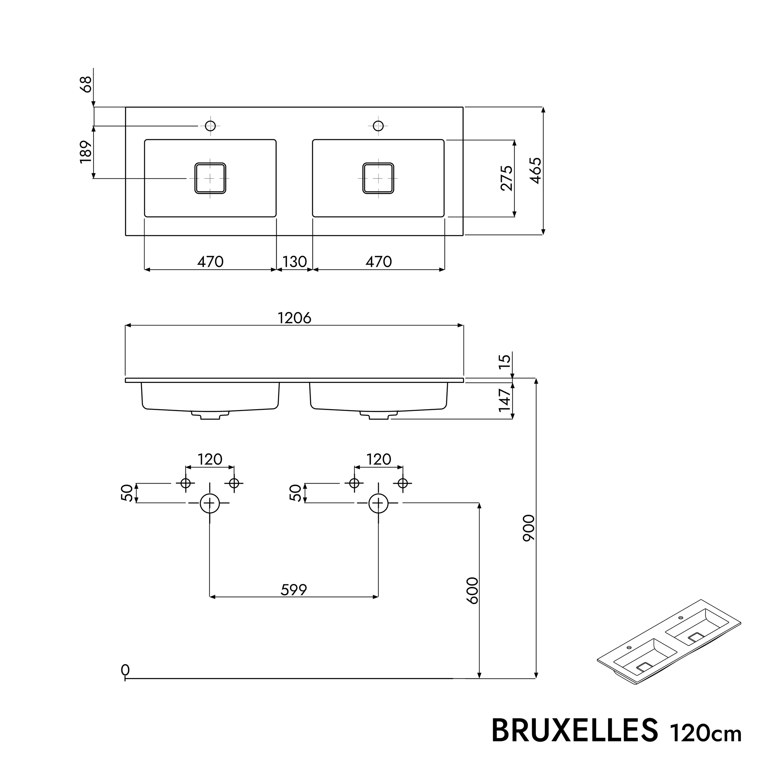 Badmeubel wastafelonderkast  VIREO 120 cm 