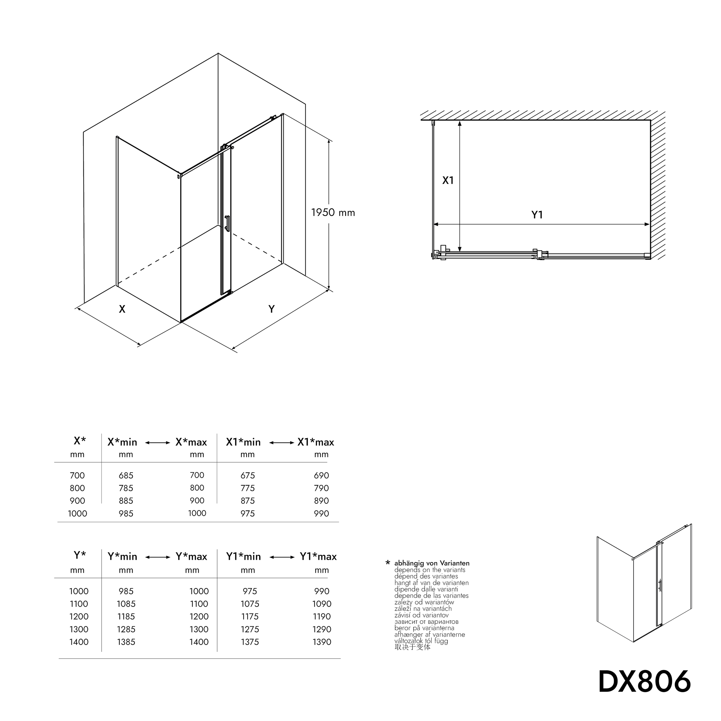 Vaste douchewand en draaideur DX806A FLEX