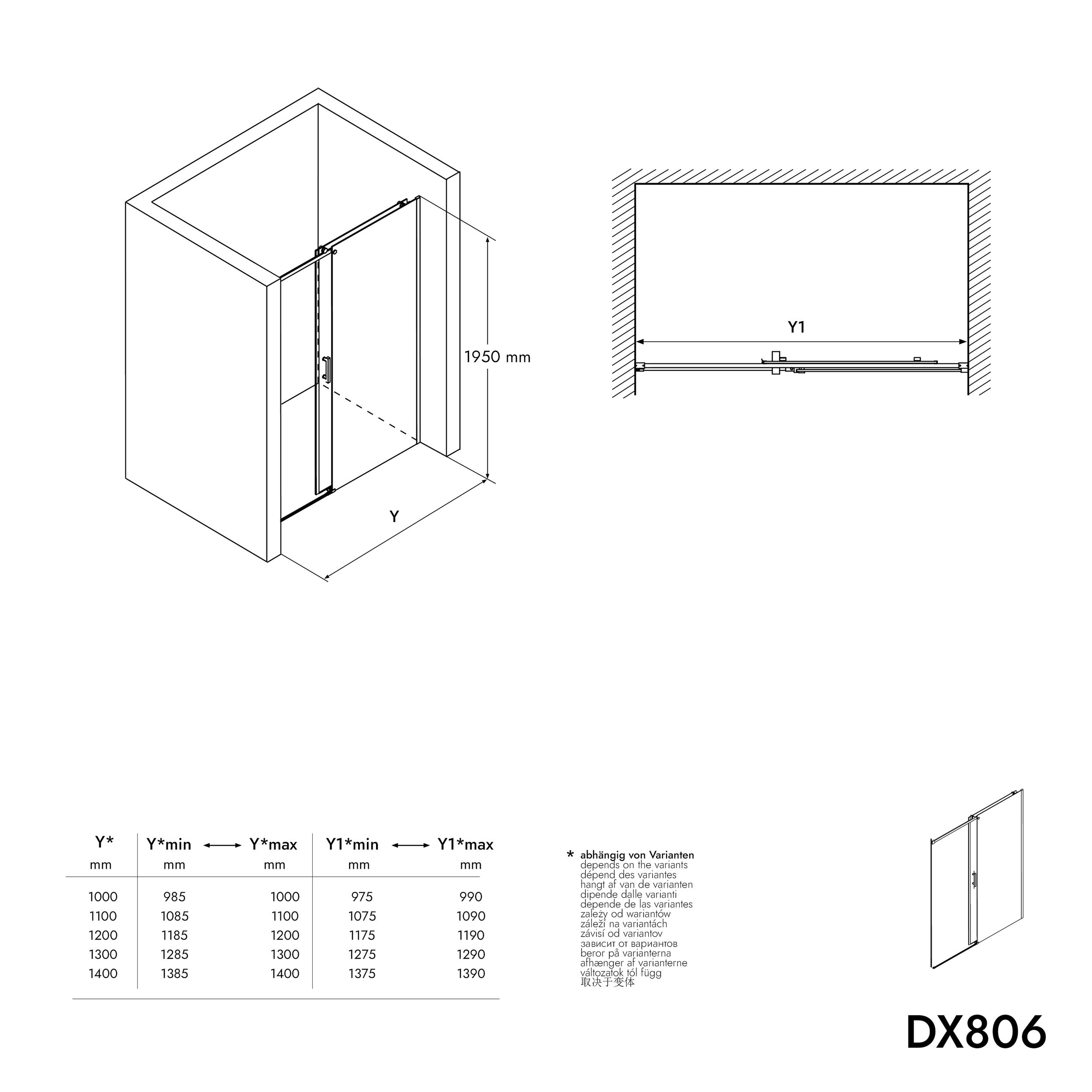 Paroi de douche en niche avec porte coulissante DX806A FLEX - Verre Nano - Largeur au choix