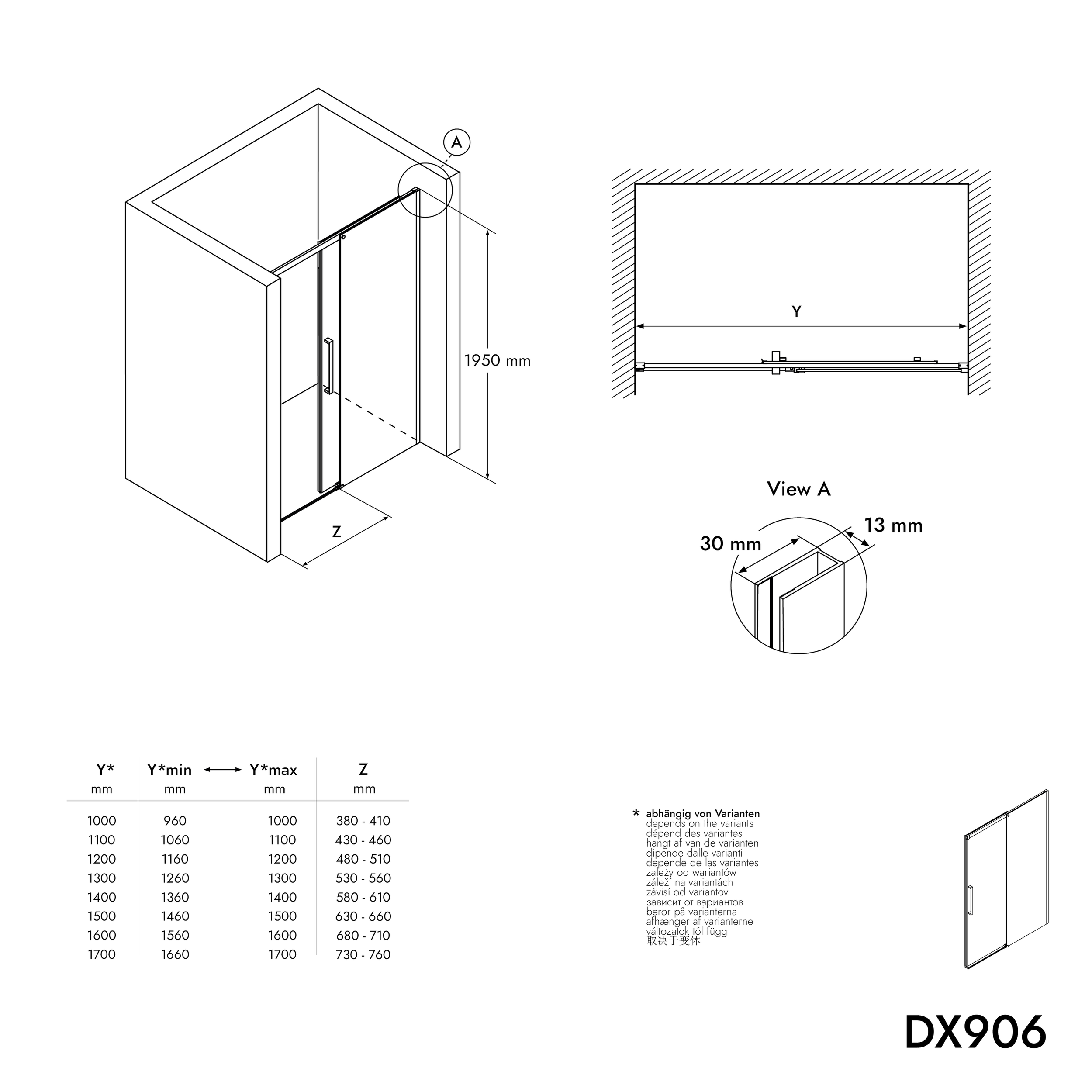 Douchedeur schuifdeur voor nis Soft-Close DX906 FLEX