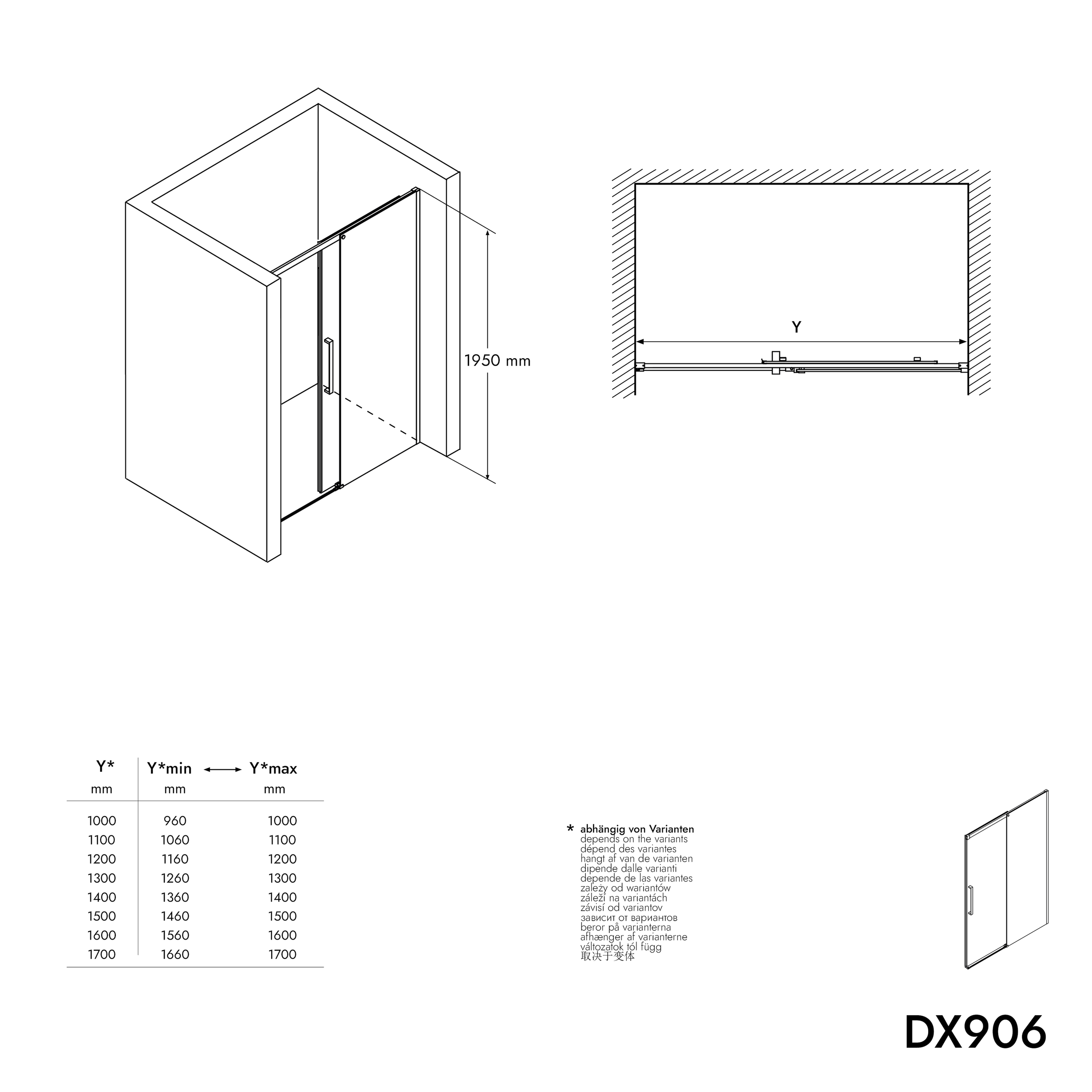 Douche en niche avec porte coulissante Soft-Close DX906 FLEX