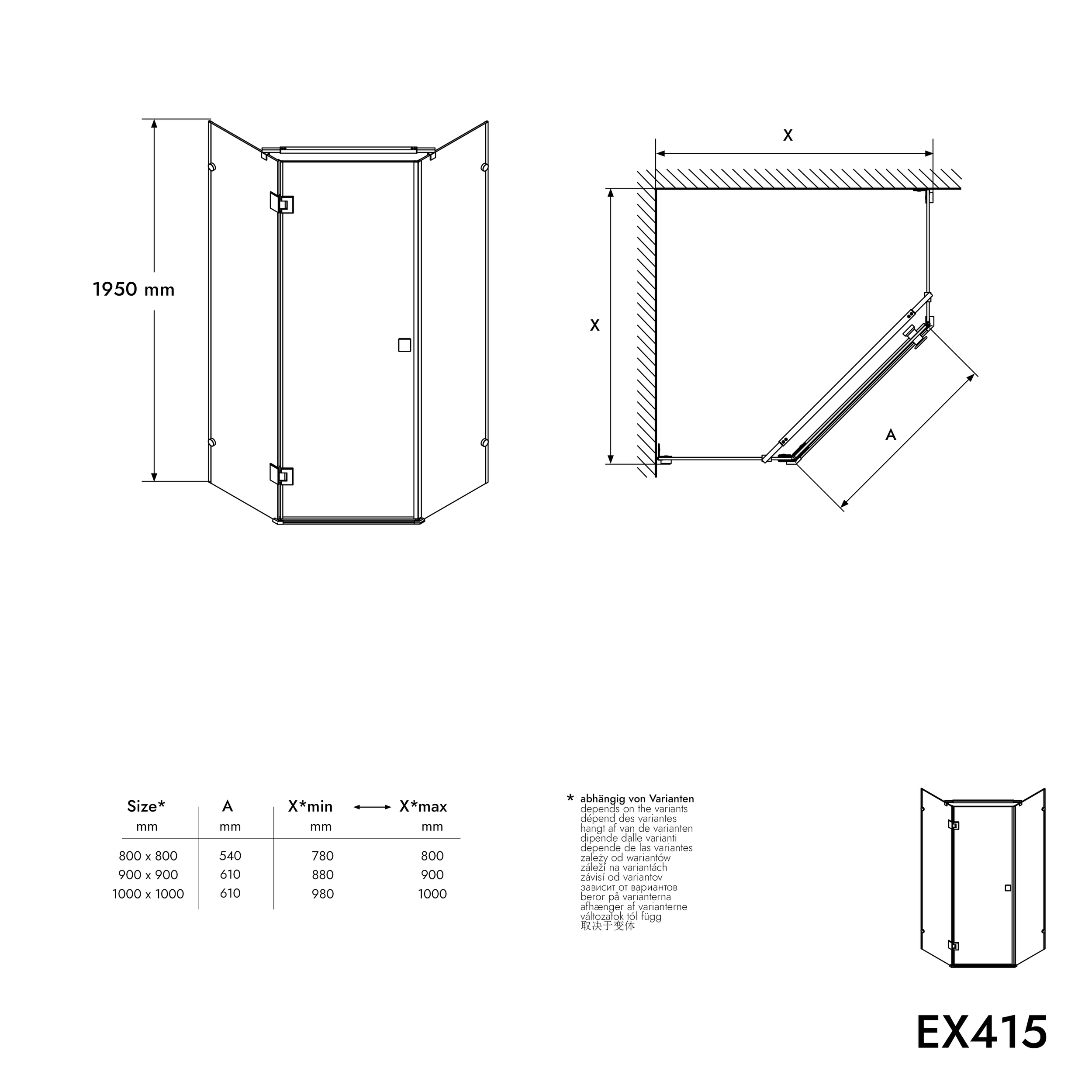 Douchecabine 5 hoek EX415