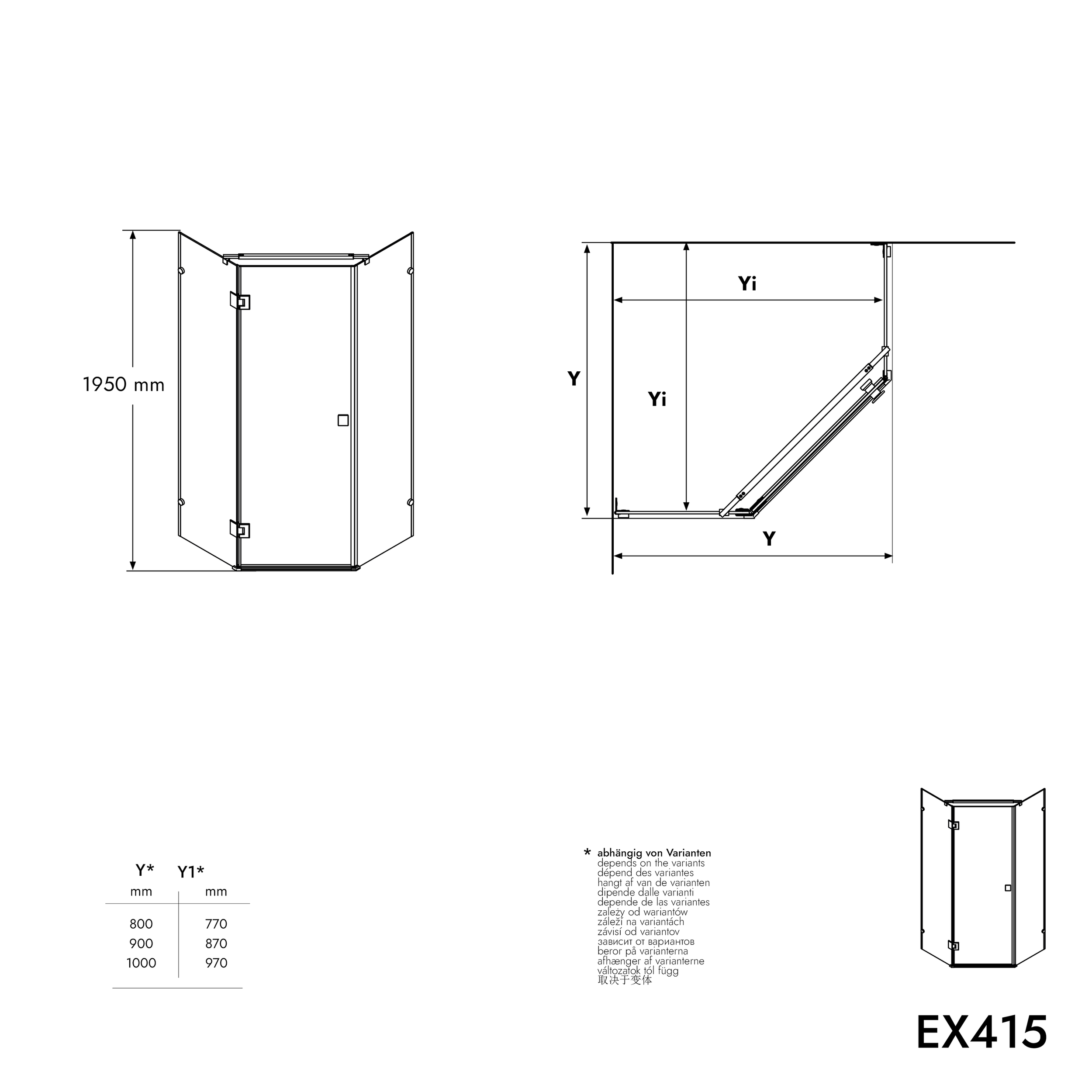 Duschkabine Fünfeckdusche Nano Echtglas EX415 - 90 x 90 x 195 cm inkl. Duschtasse