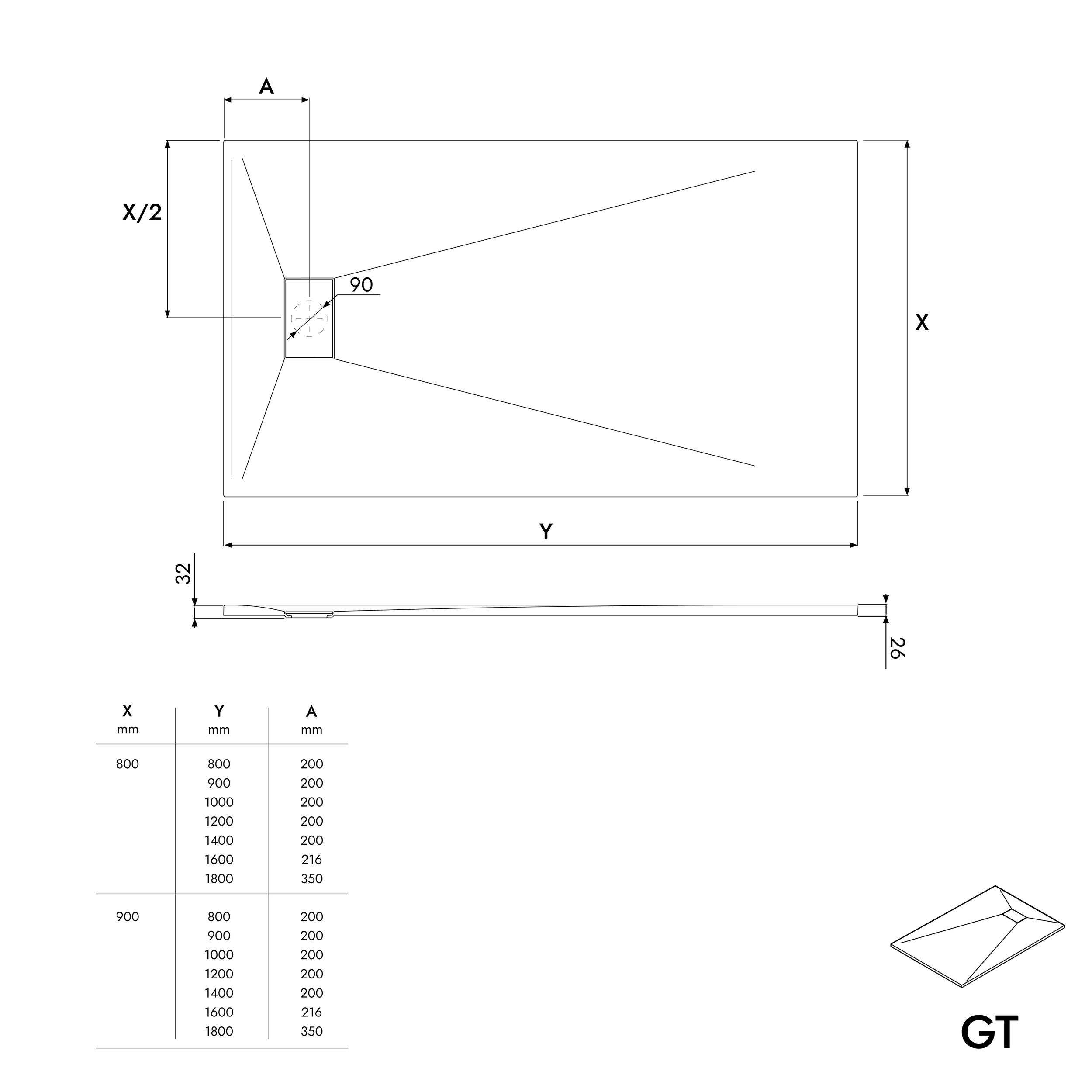 Receveur de douche Rectangulaire Série GT en SMC