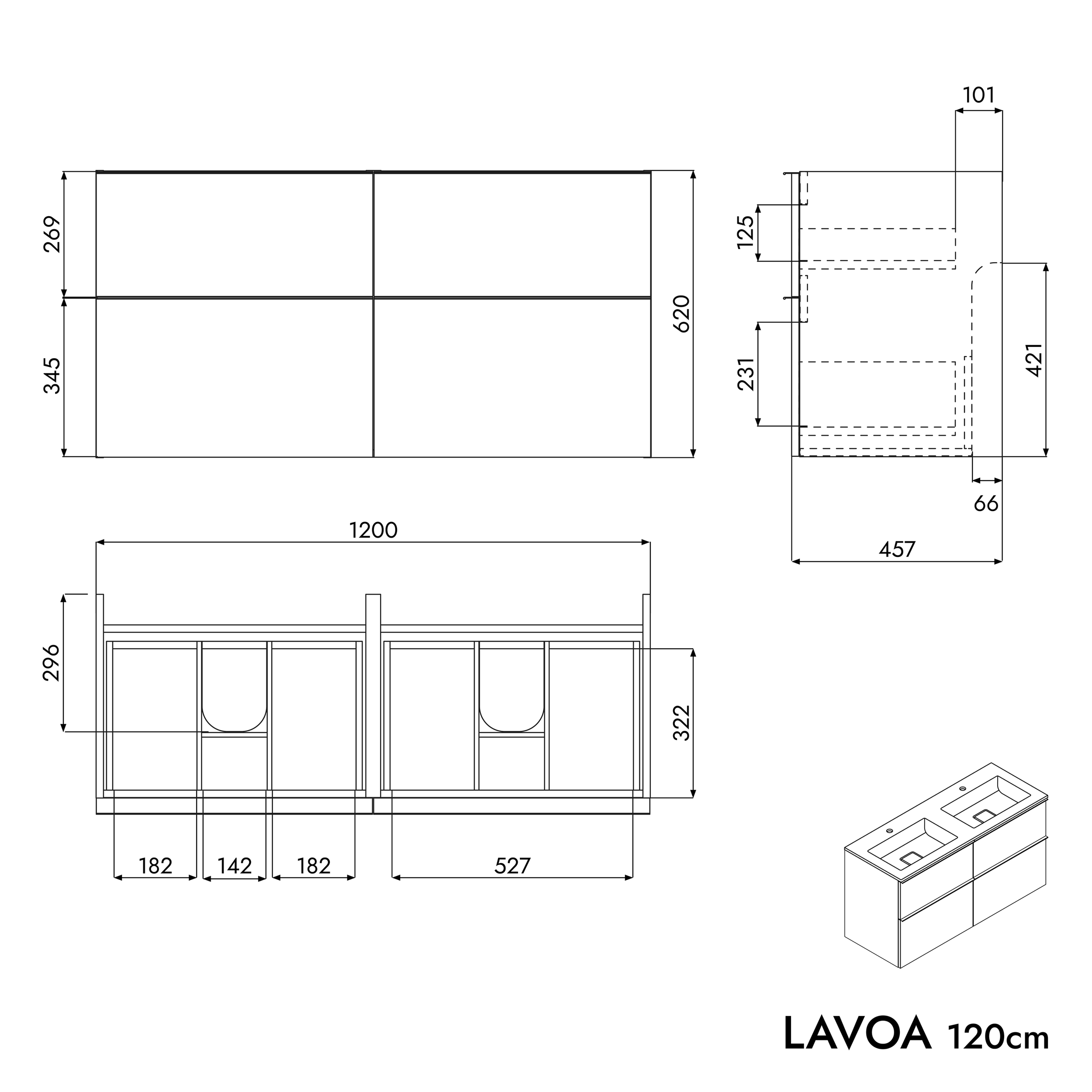 Badkamermeubel onderkast LAVOA 120 cm