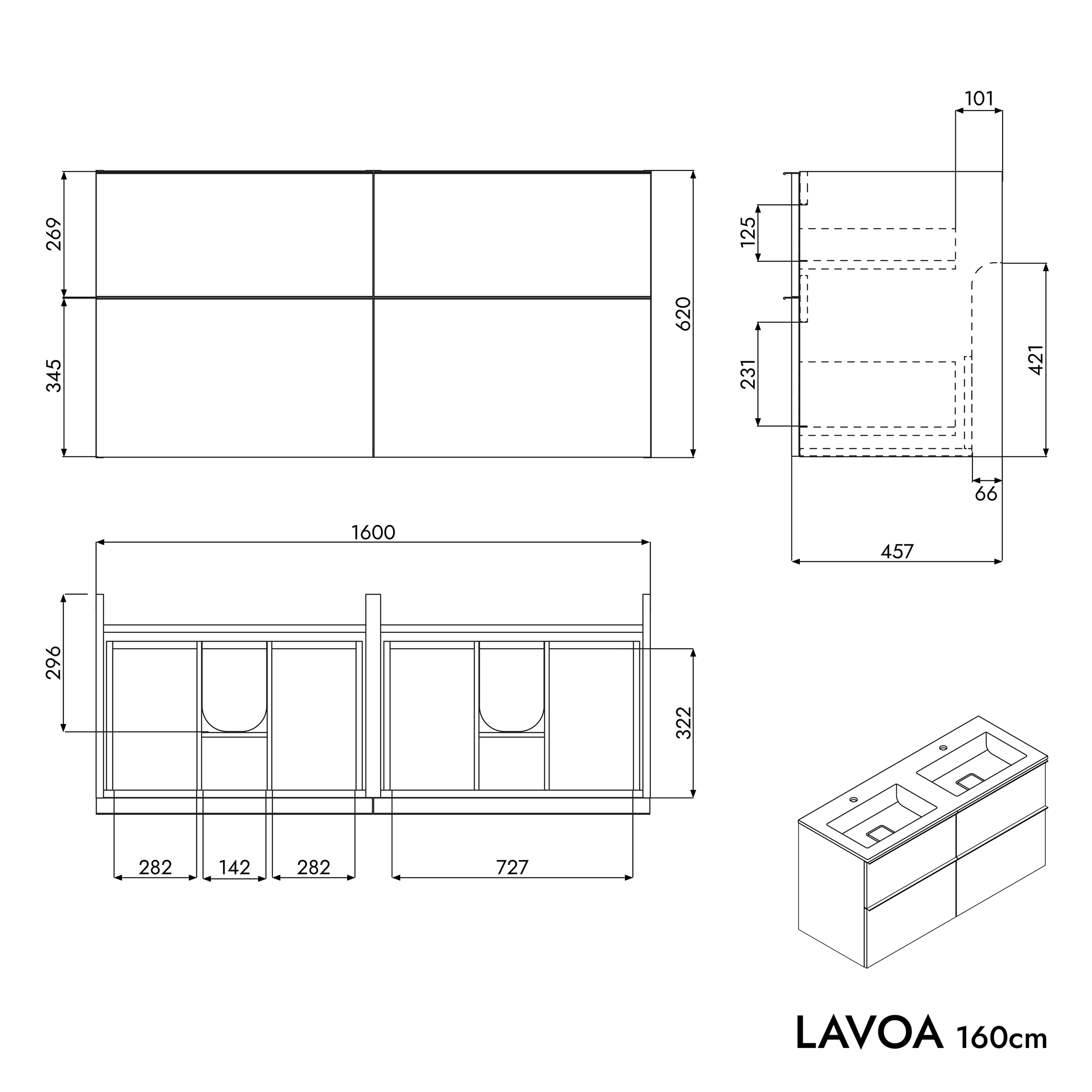 Badkamermeubel onderkast LAVOA 160 cm