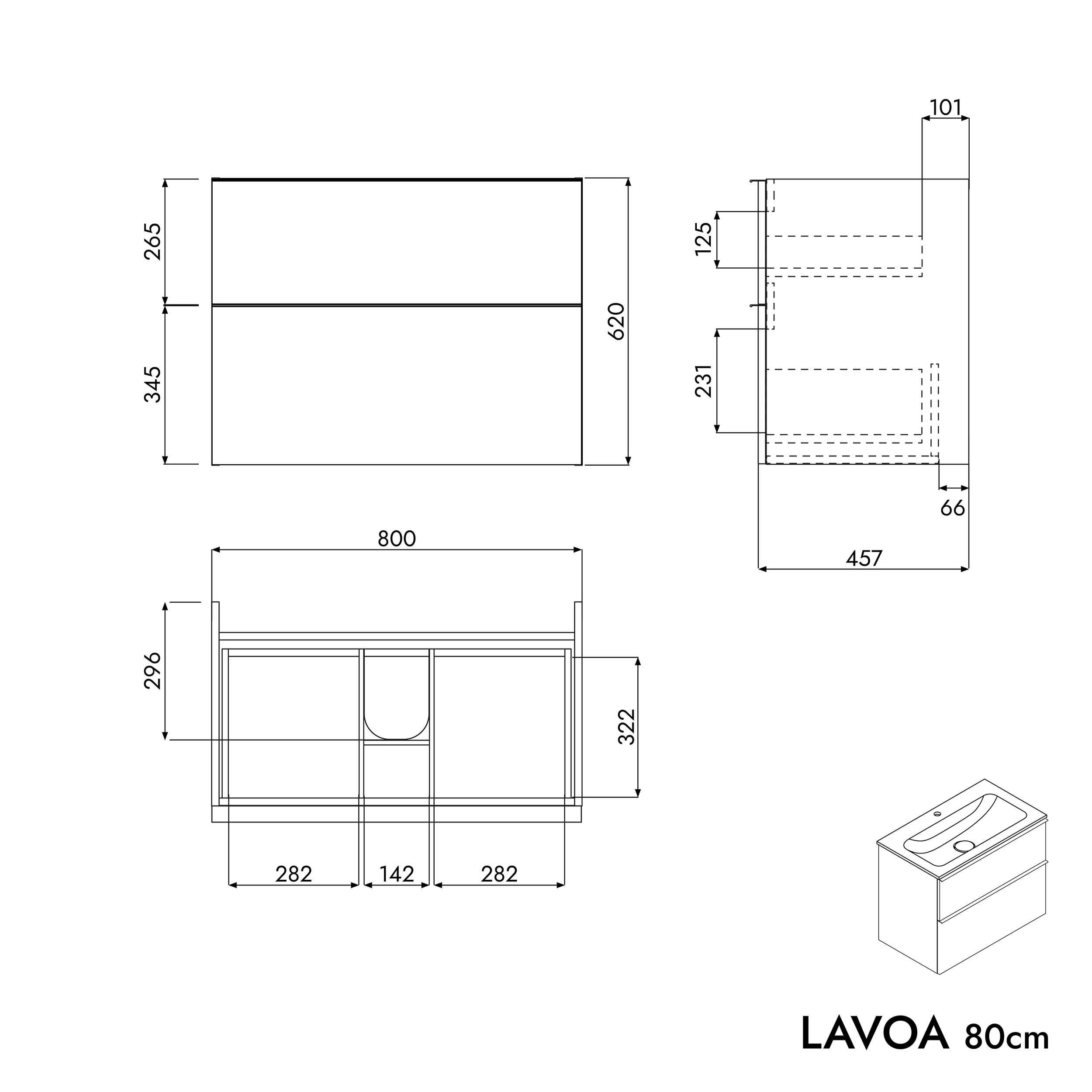 Badkamermeubel onderkast LAVOA 80 cm