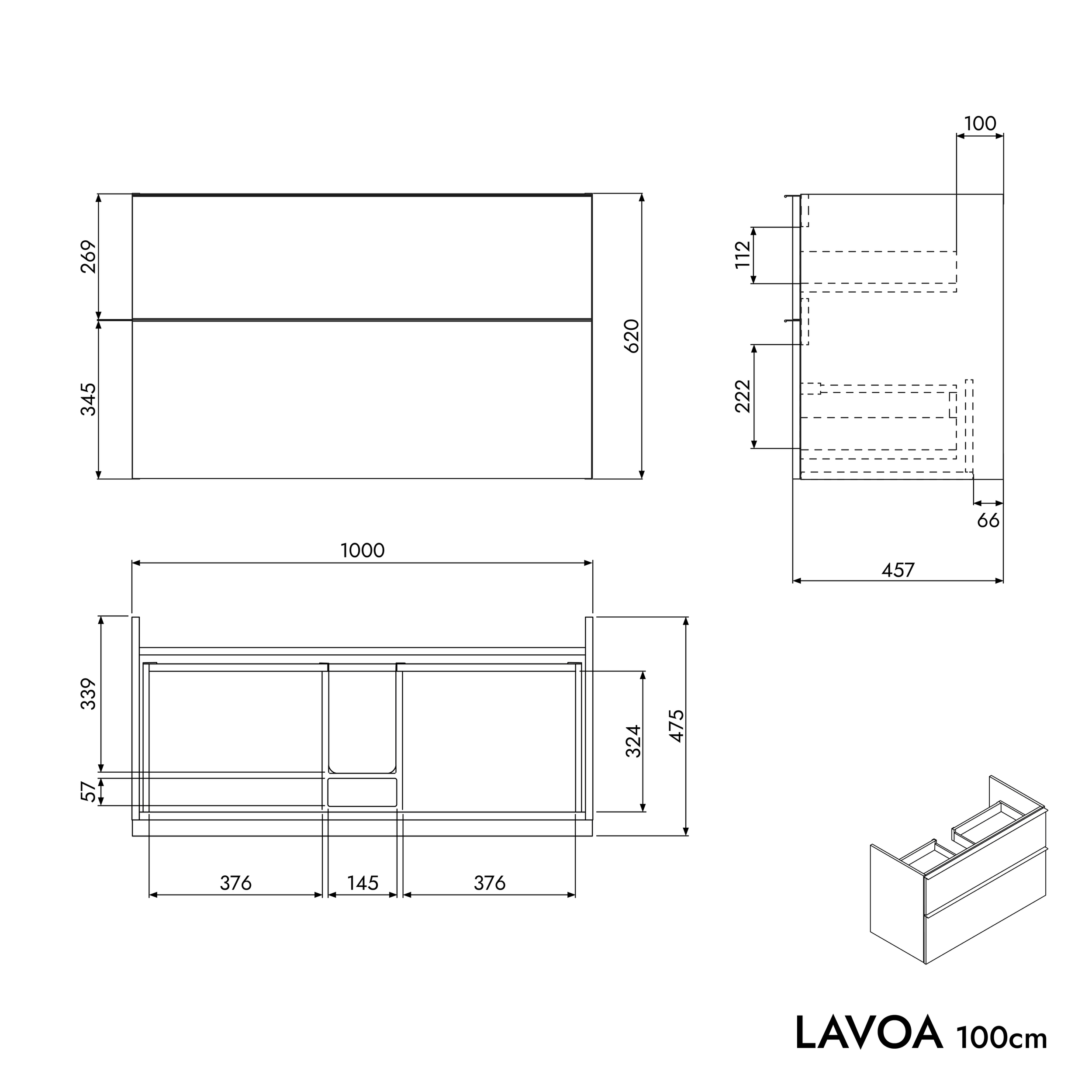 Wastafelonderbouw LAVOA 100 cm