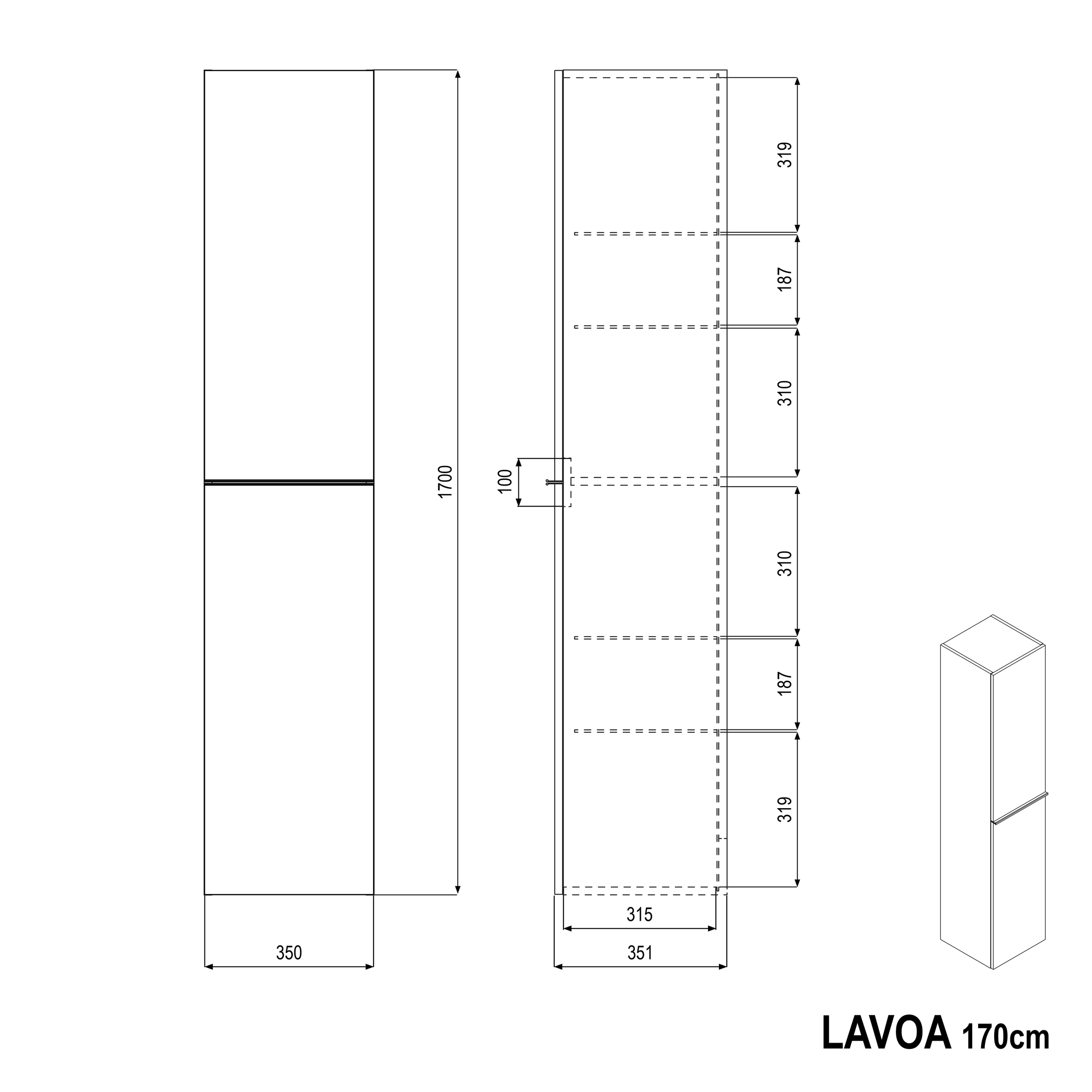 Badkamer hoge kast LAVOA 170 cm