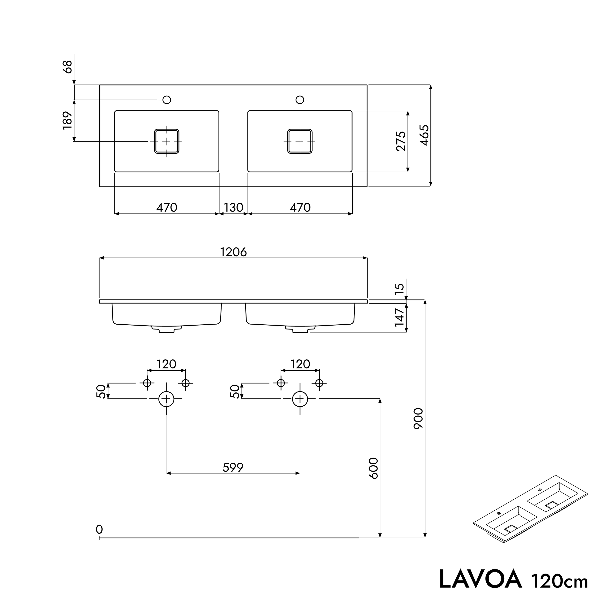 Badkamermeubel onderkast LAVOA 120 cm