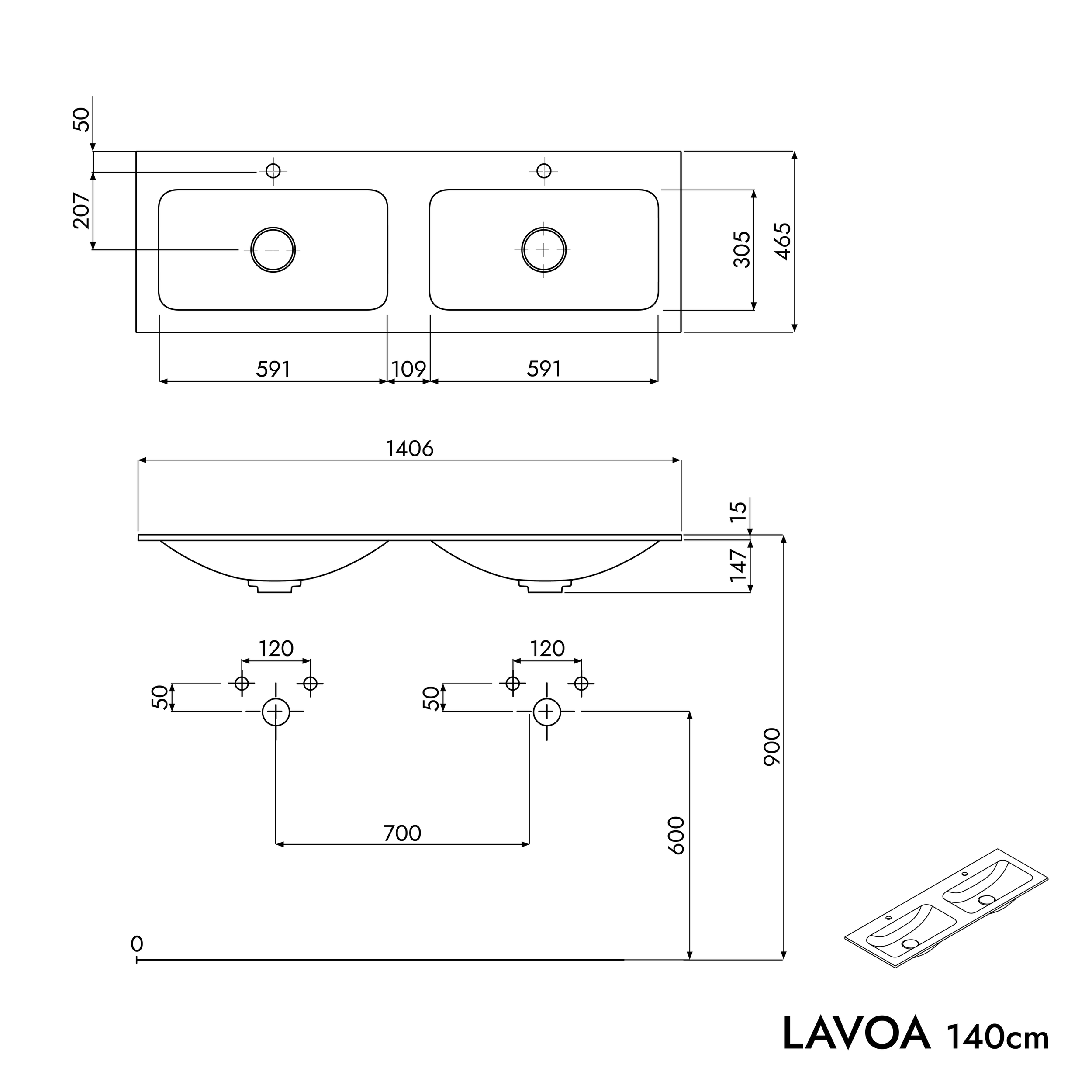 Vanity unit LAVOA 140 cm