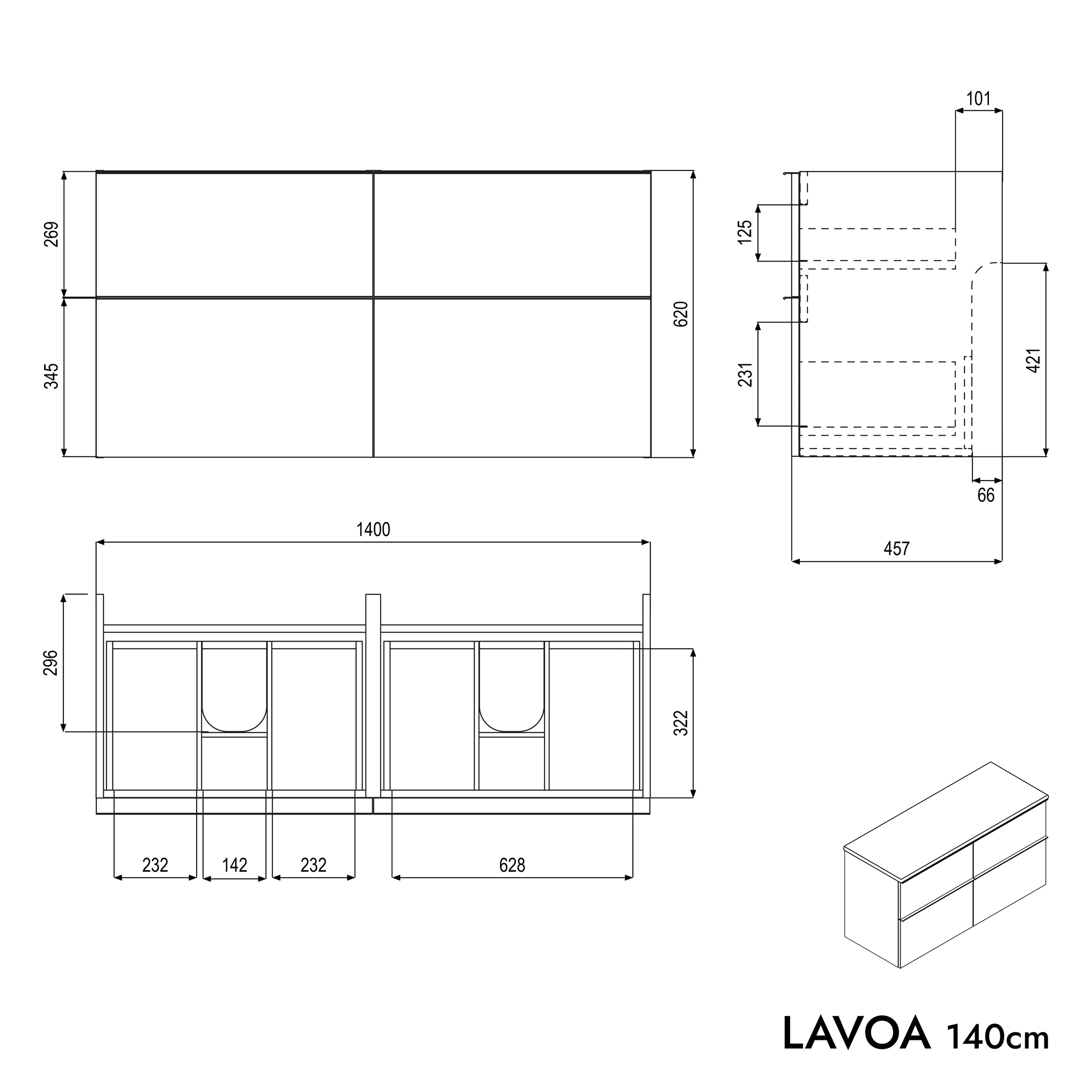 Badkamermeubel onderkast LAVOA 140 cm