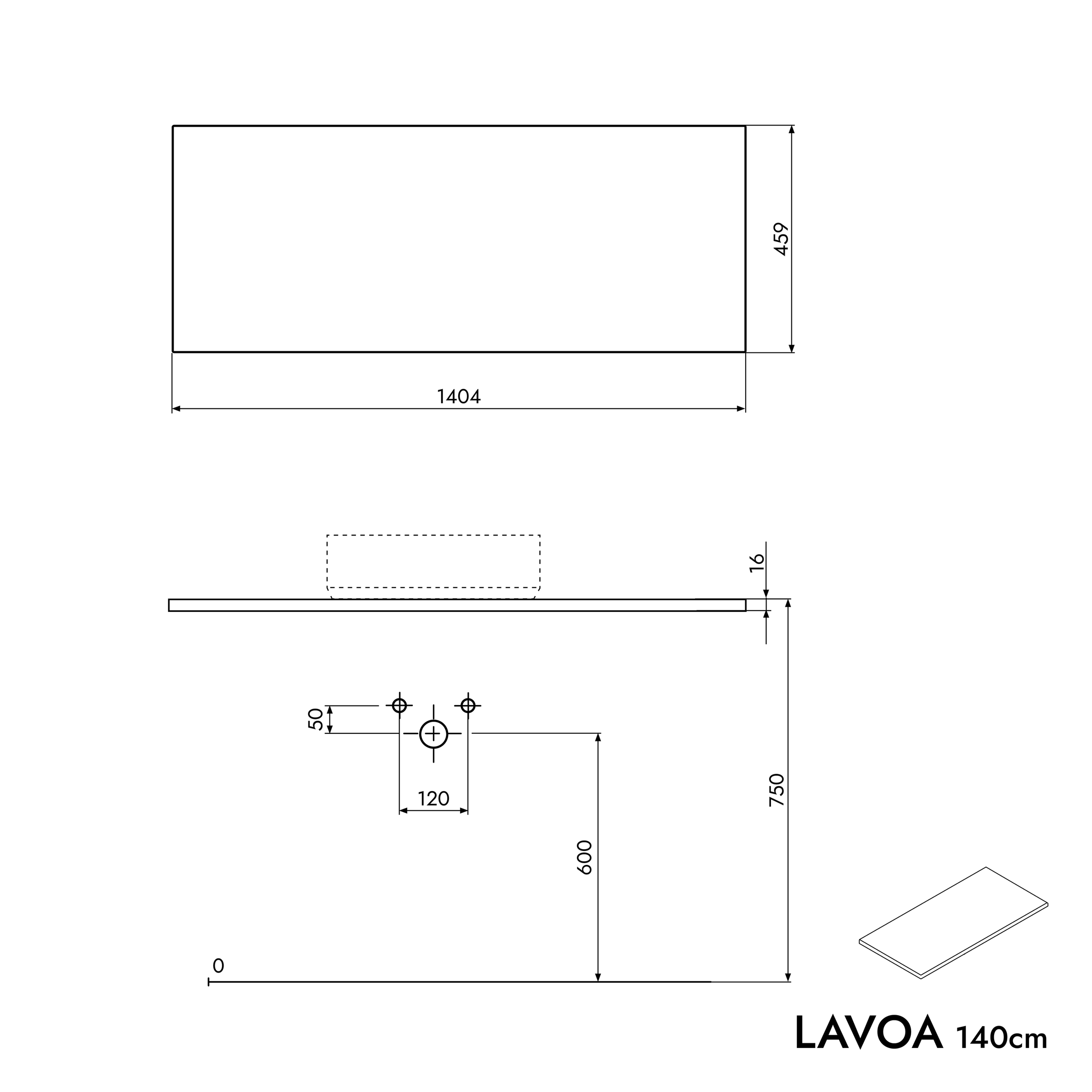 Badkamermeubel onderkast LAVOA 140 cm