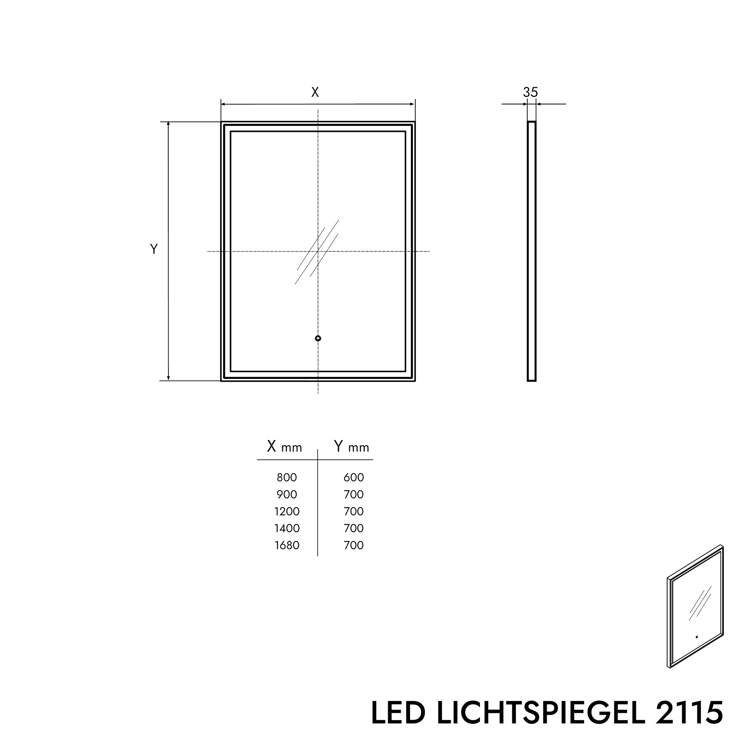LED lichtspiegel badspiegel 2115 rechthoek