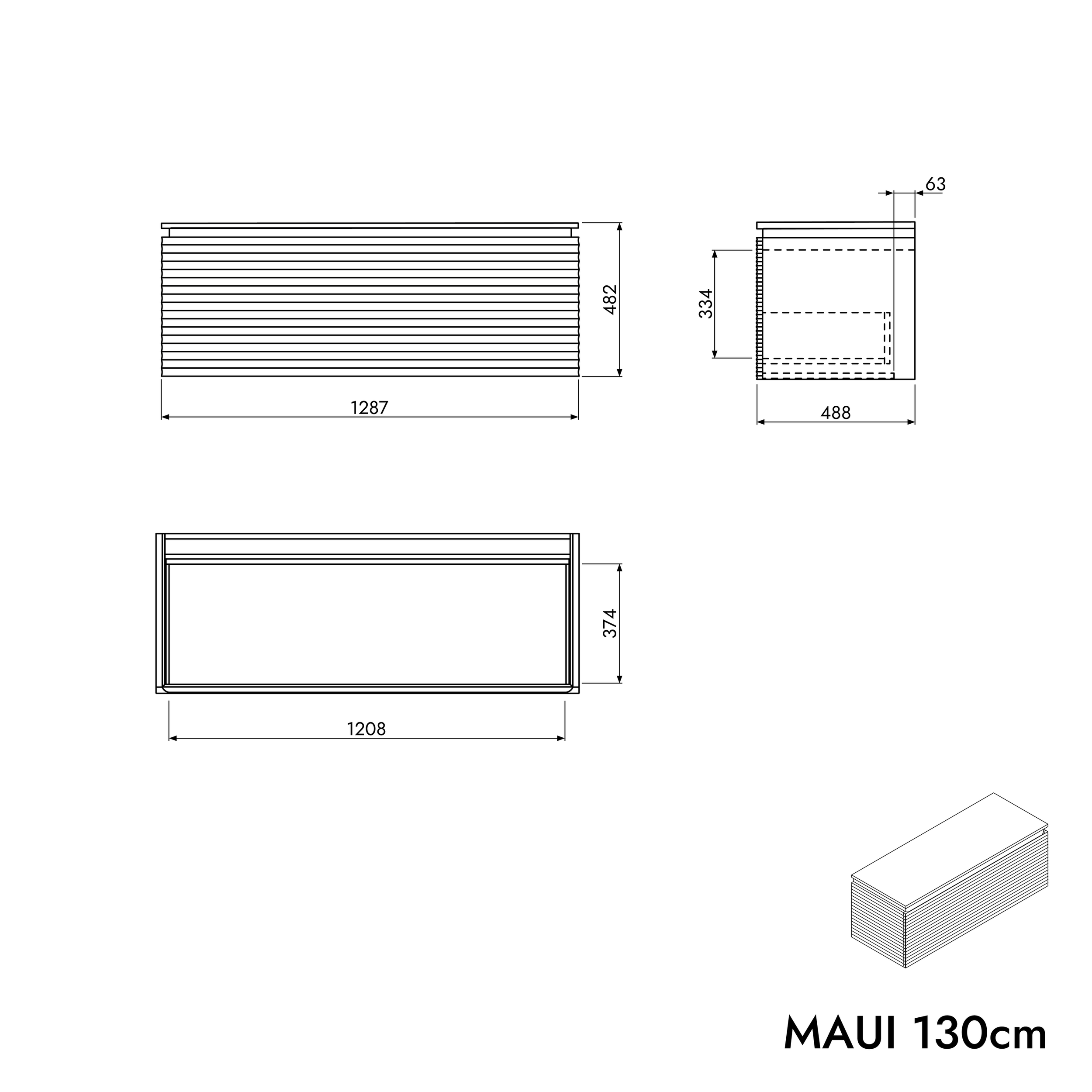 Meuble sous-lavabo MAUI 130 cm