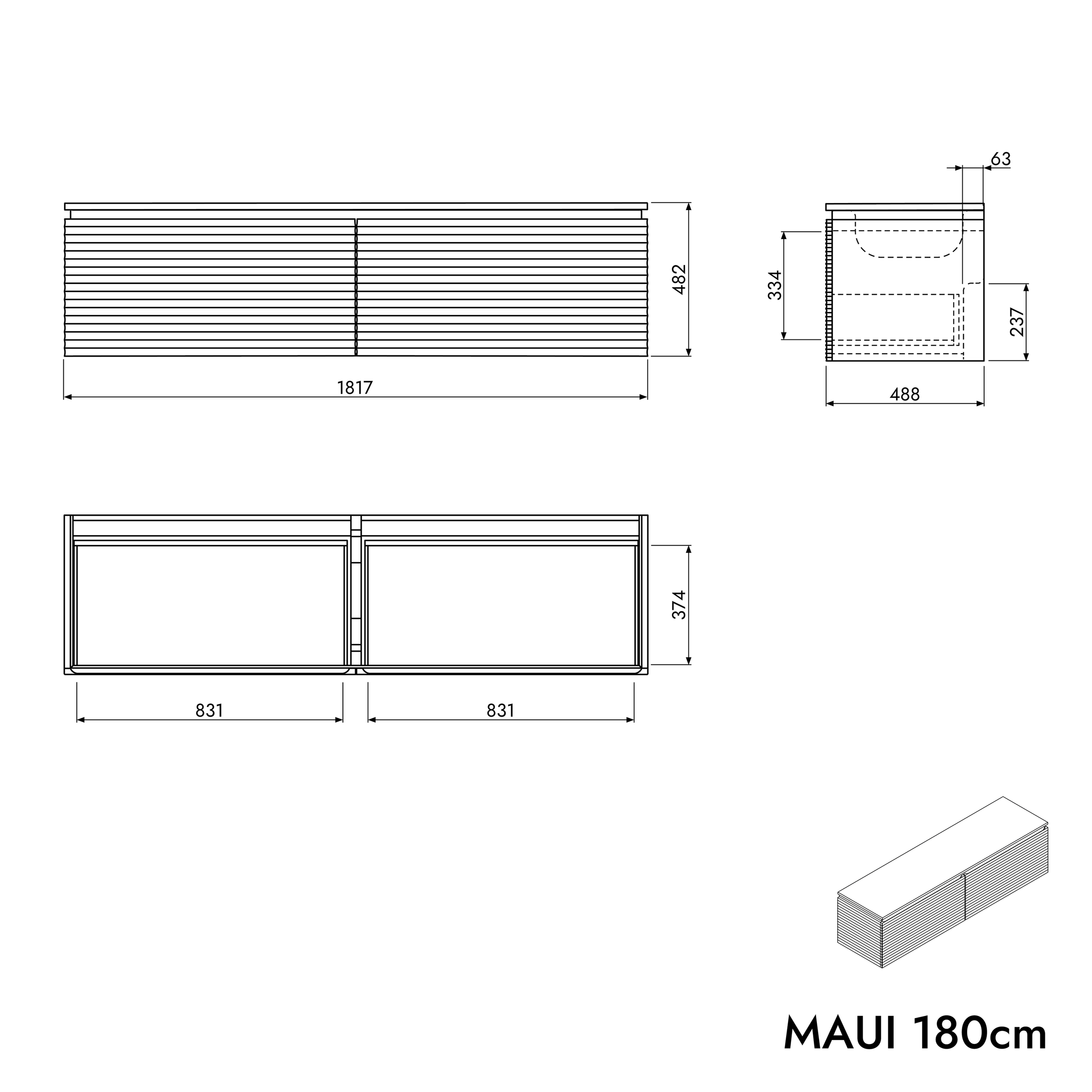 Meuble sous lavabo MAUI 180 cm