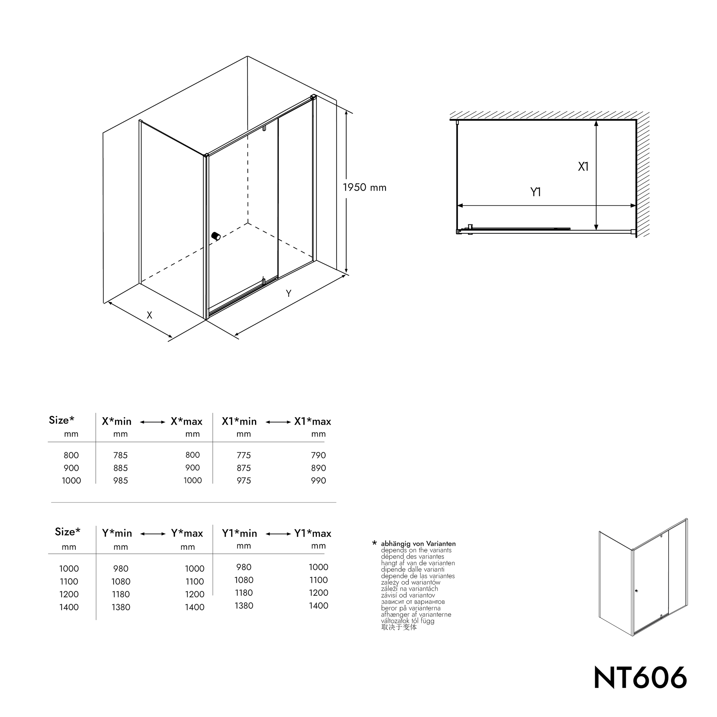 Eckdusche mit Drehtür an Festfeld NT606 FLEX