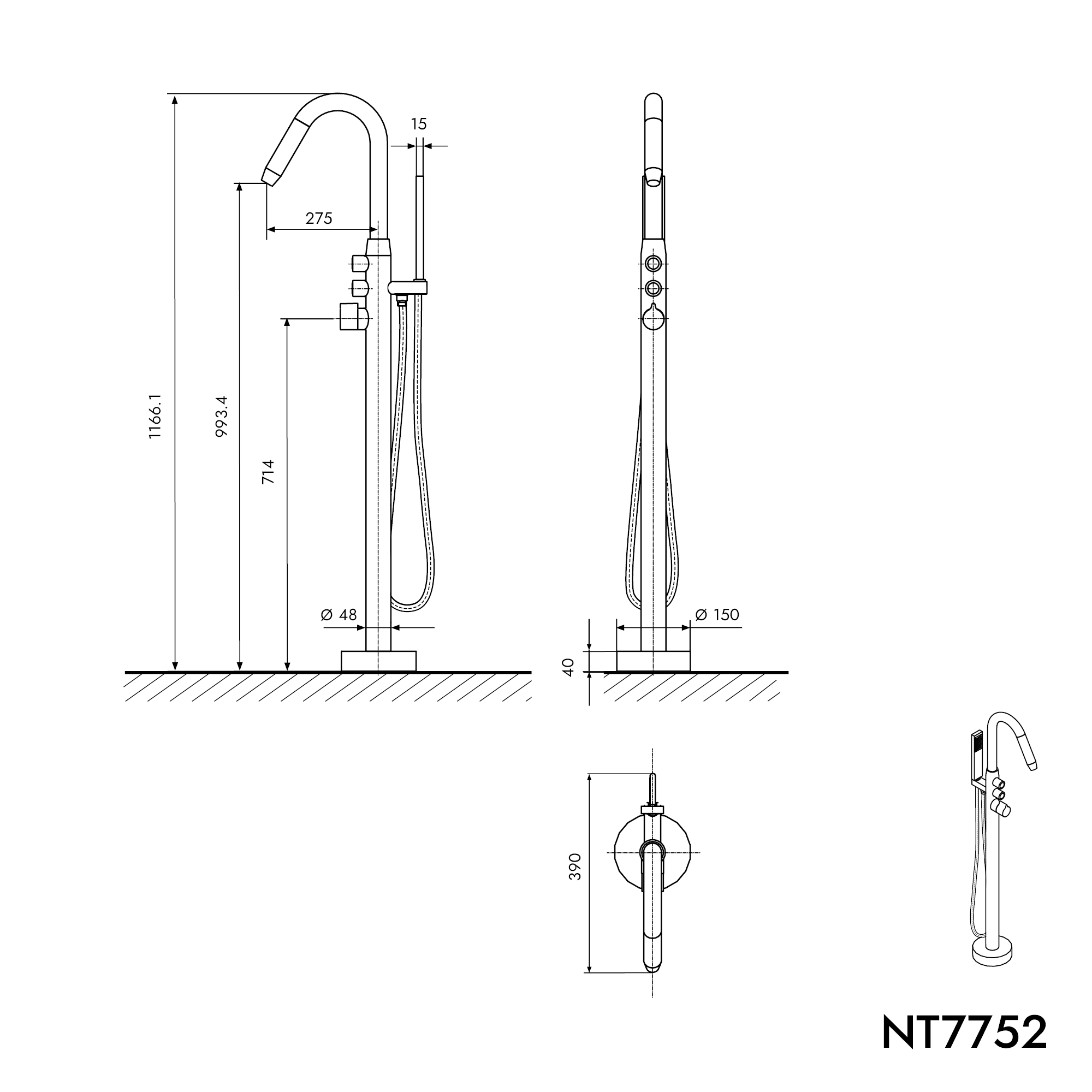 Robinet mitigeur pour baignoire sur pied NT7752
