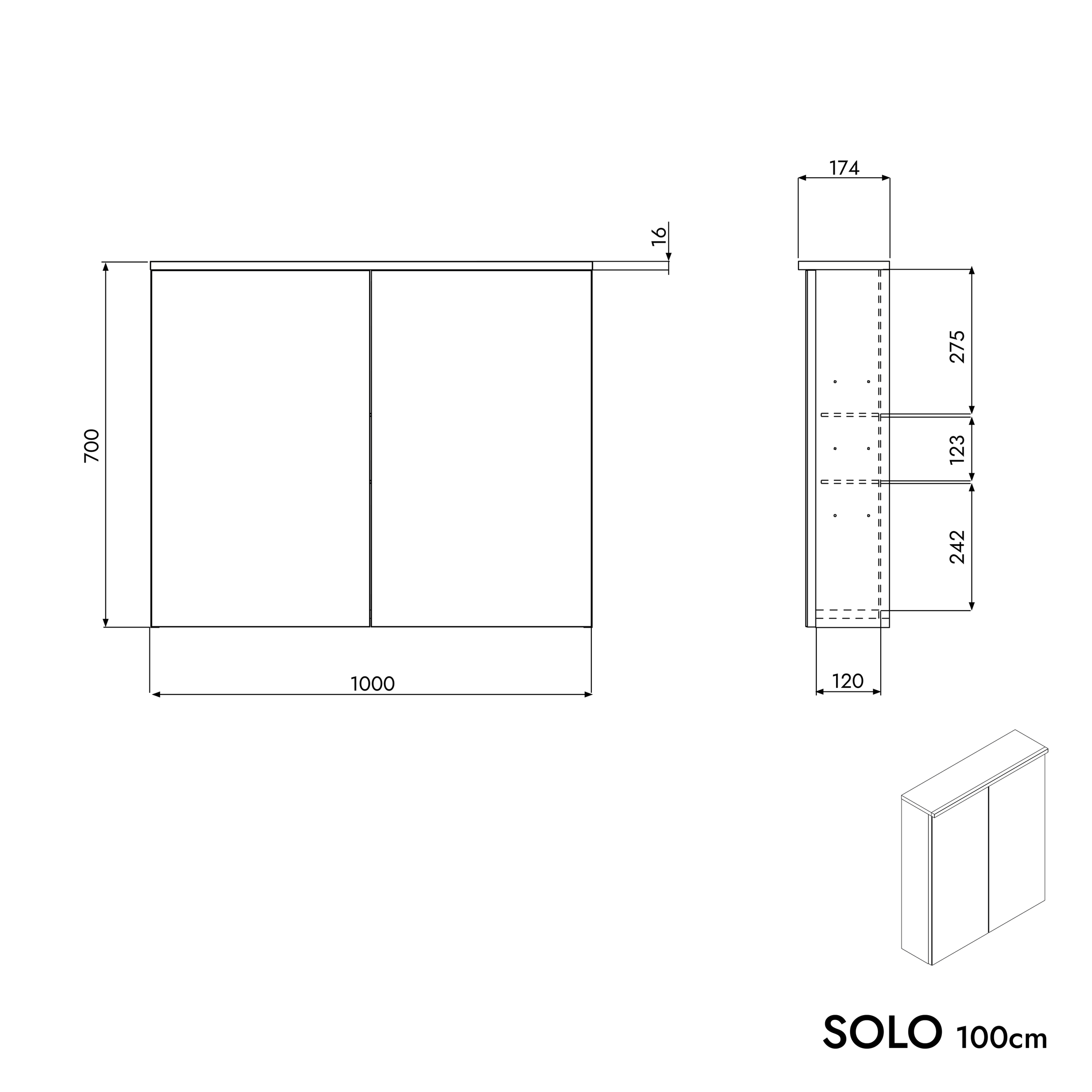 Spiegelschrank SOLO - 100 cm