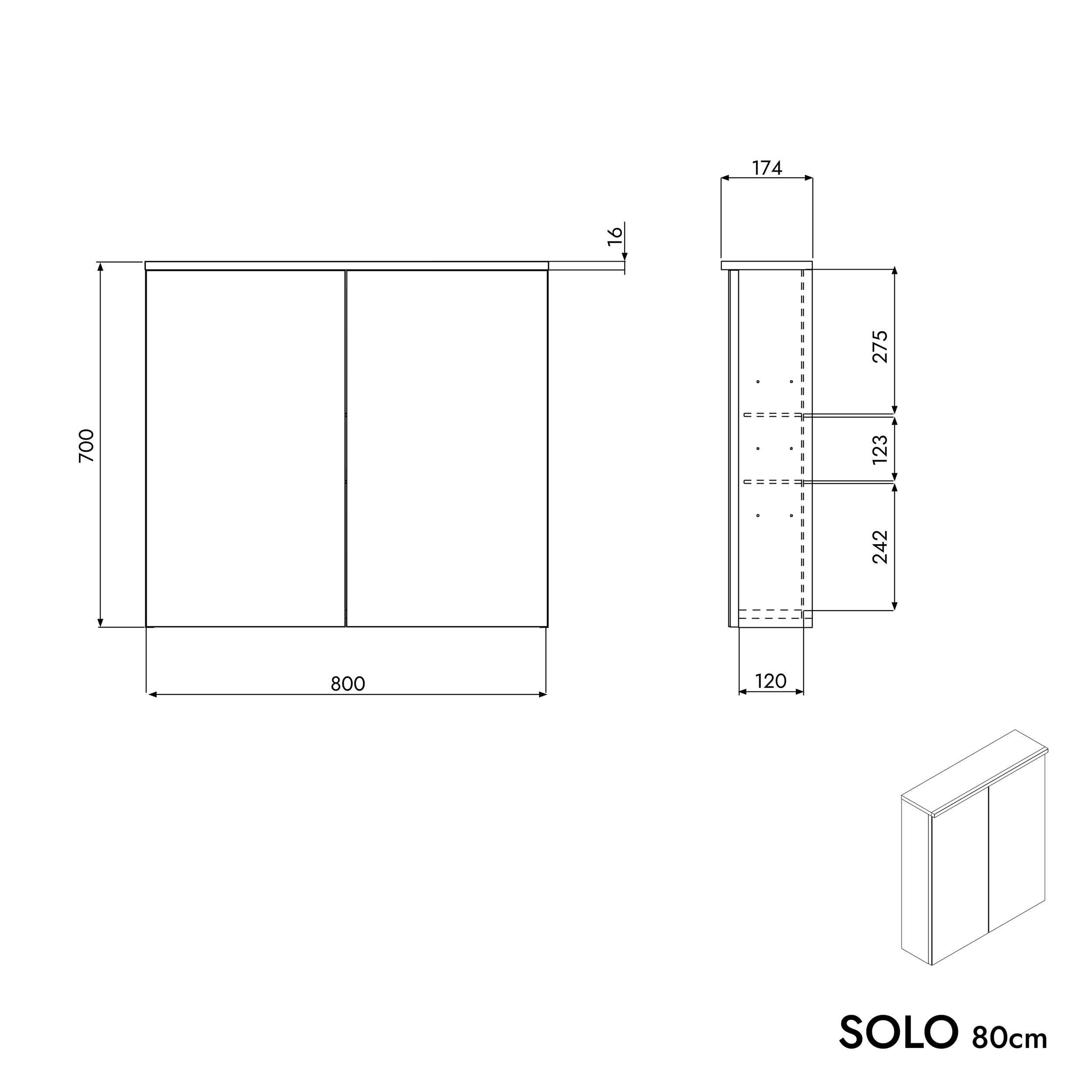 Mirror cabinet SOLO with LED lighting - 80 cm