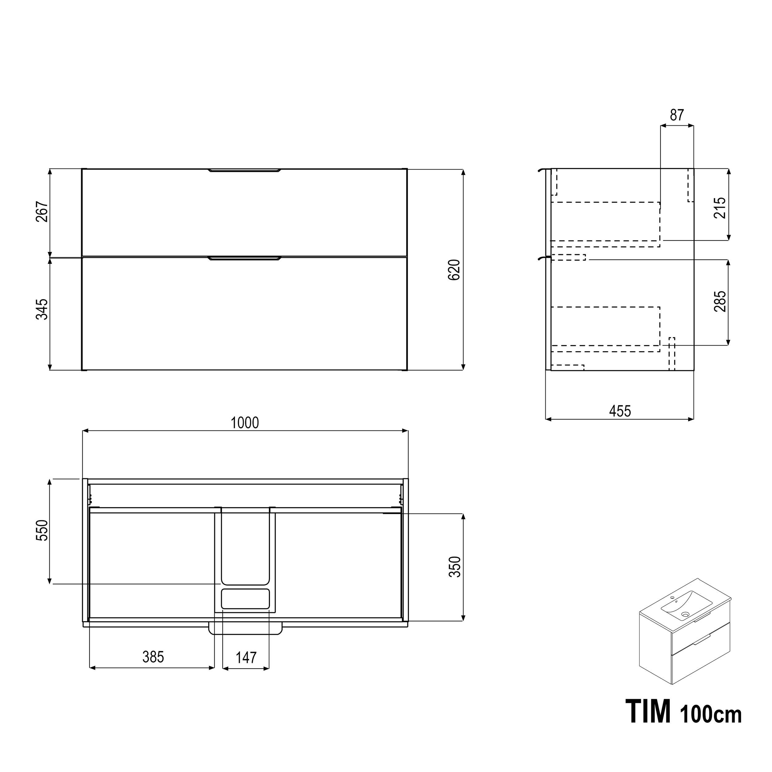 Wastafelonderbouw TIM 100 cm