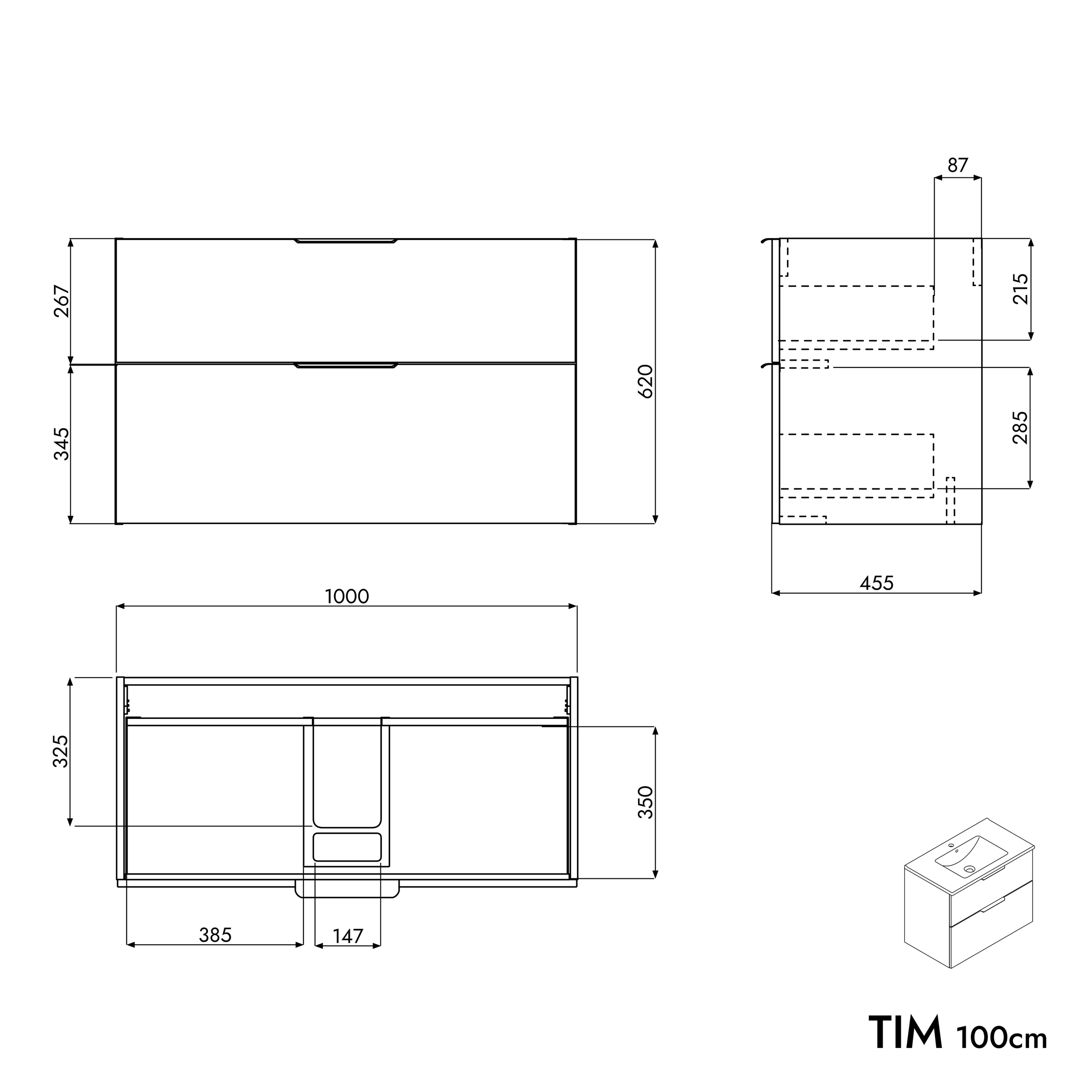 Wastafelonderkast TIM 100 cm