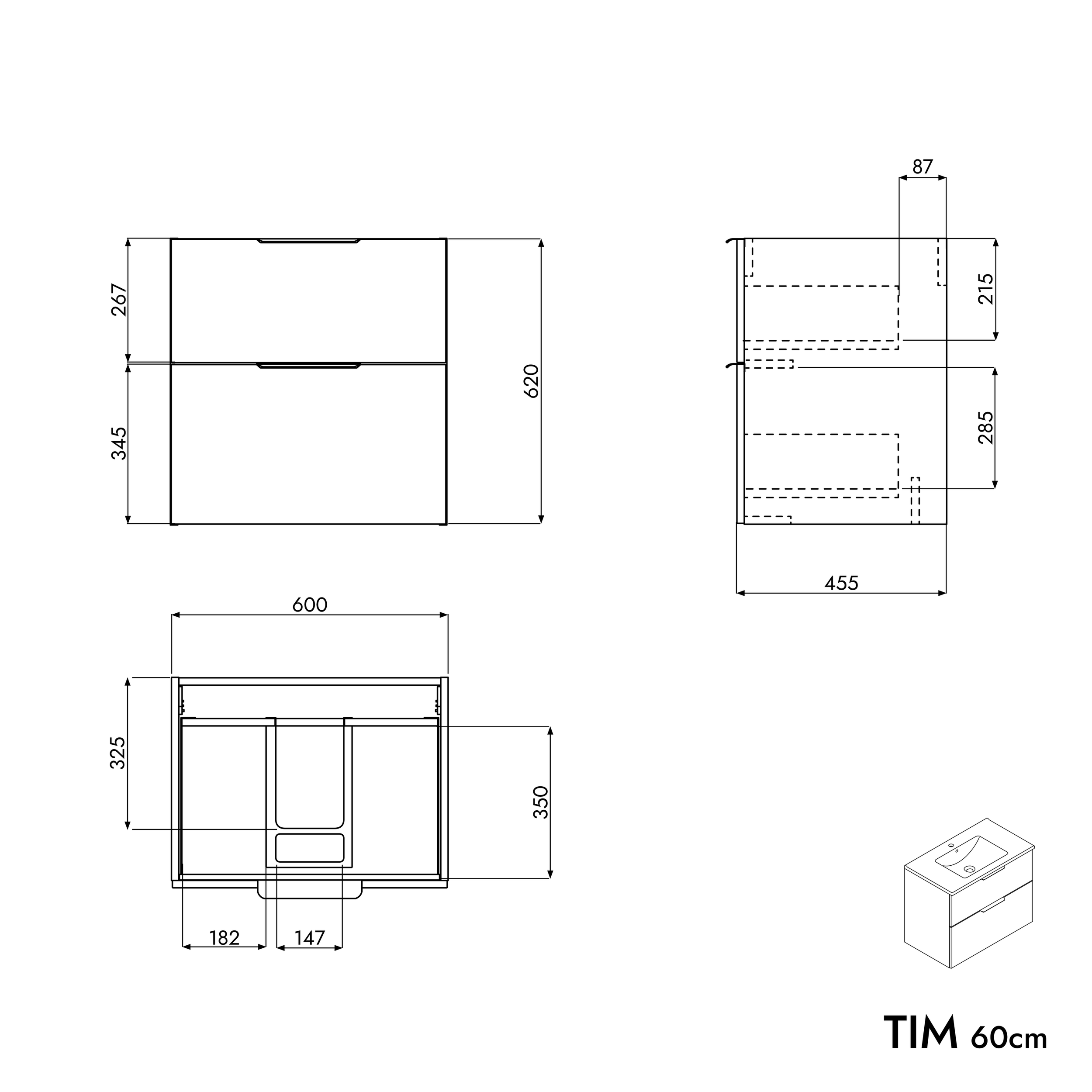 Ensemble de meubles de salle de bain TIM 60 cm avec lavabo