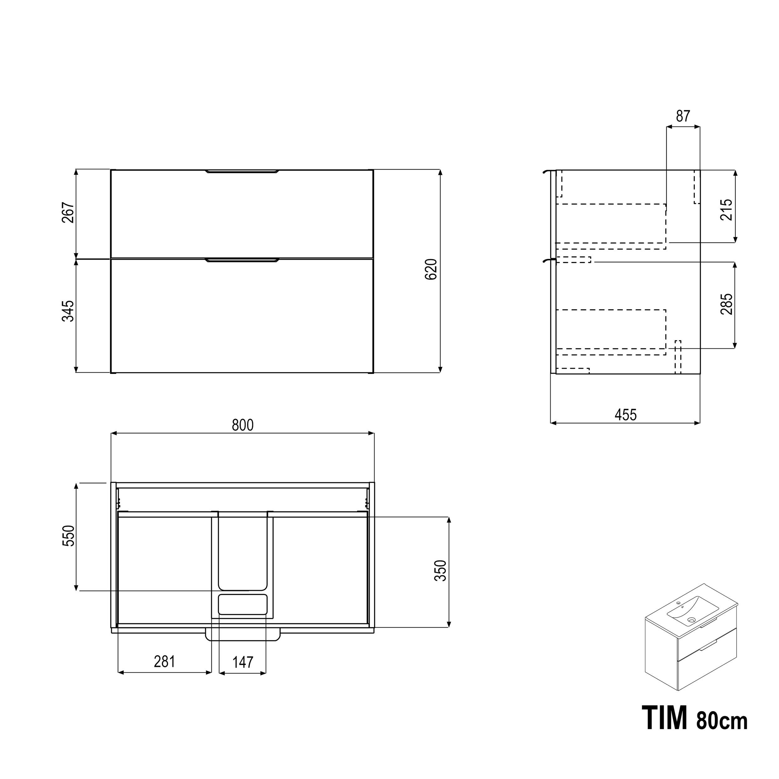 Badmeubel set TIM 80 cm met keramische wastafel