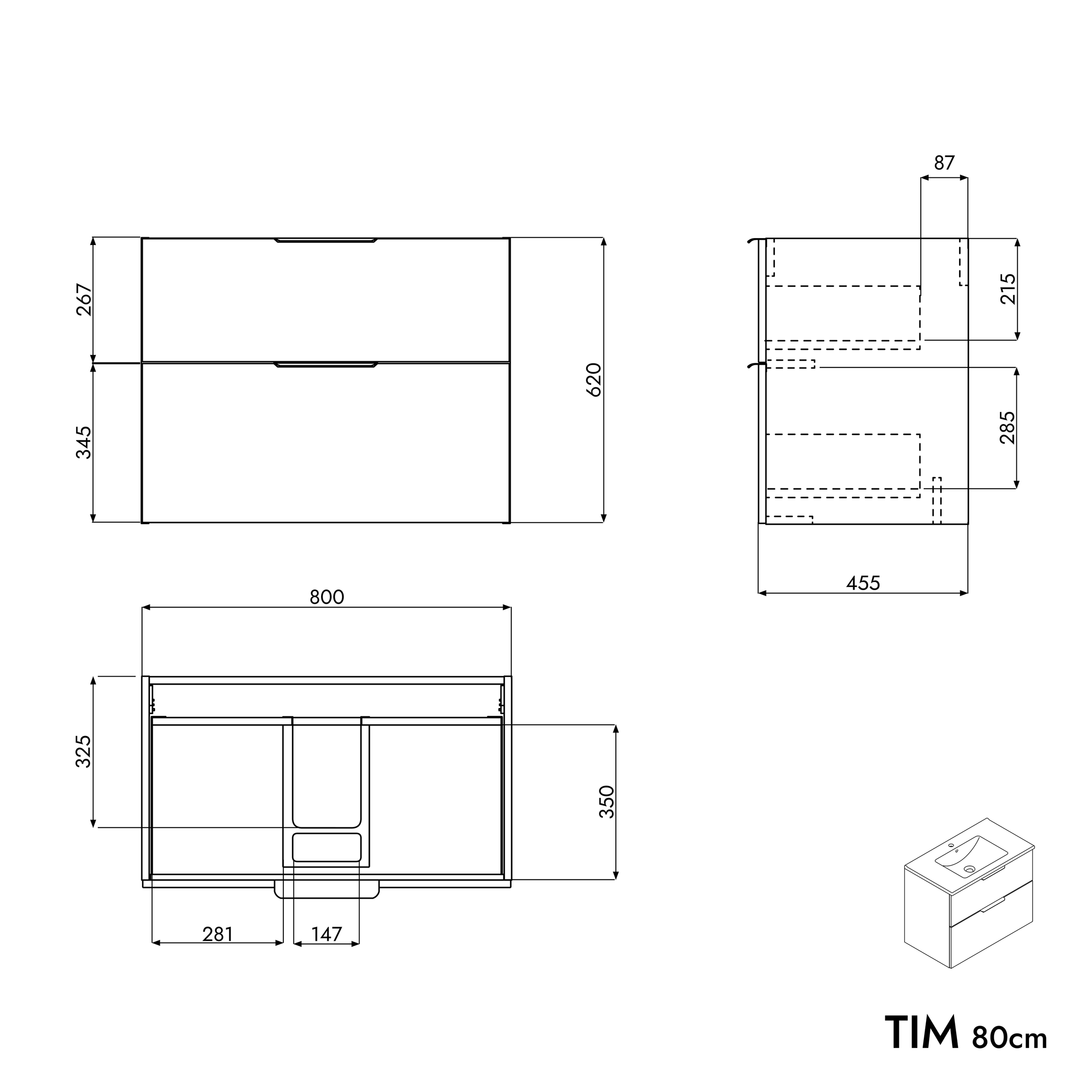 Wastafelonderkast TIM 80 cm