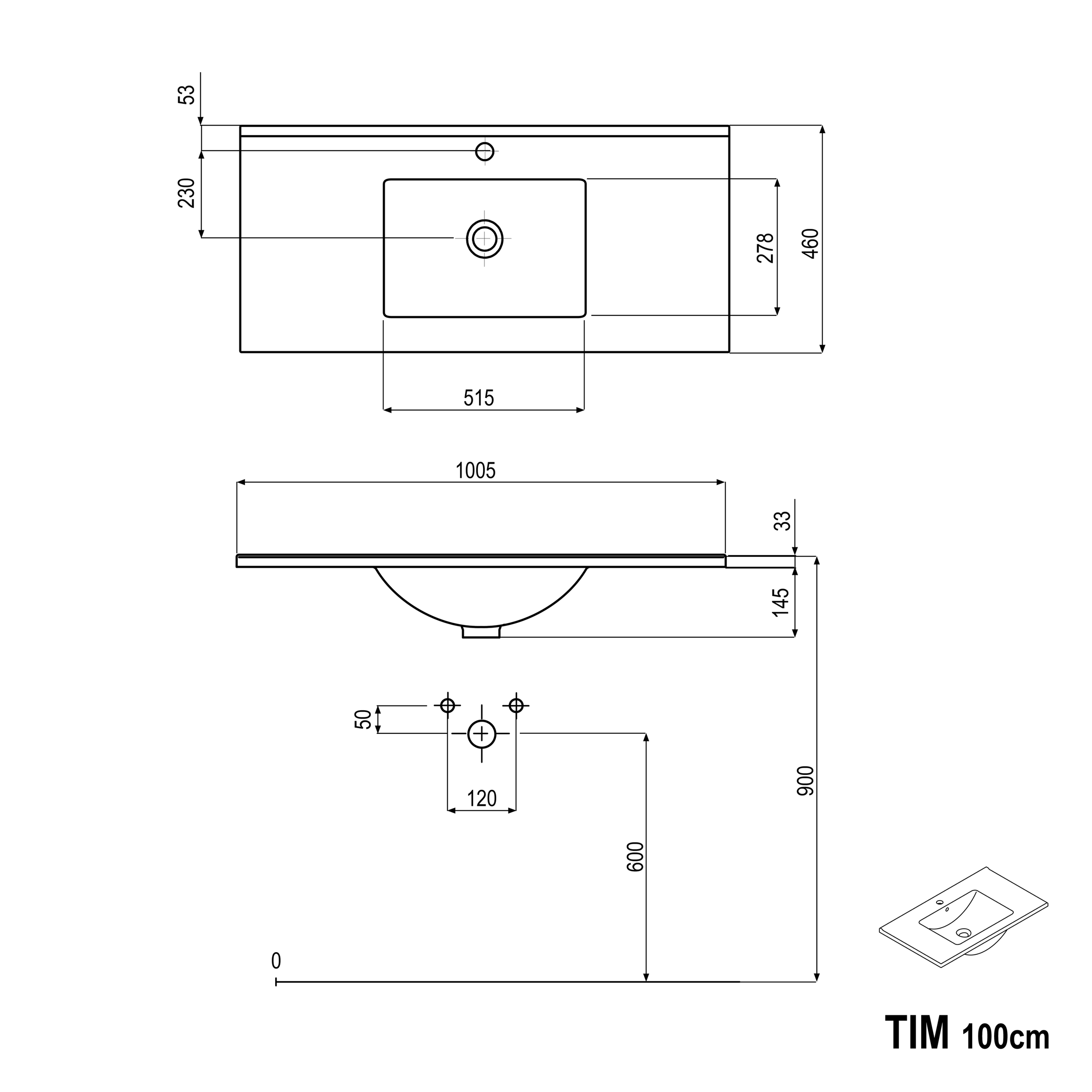 Wastafelonderbouw TIM 100 cm