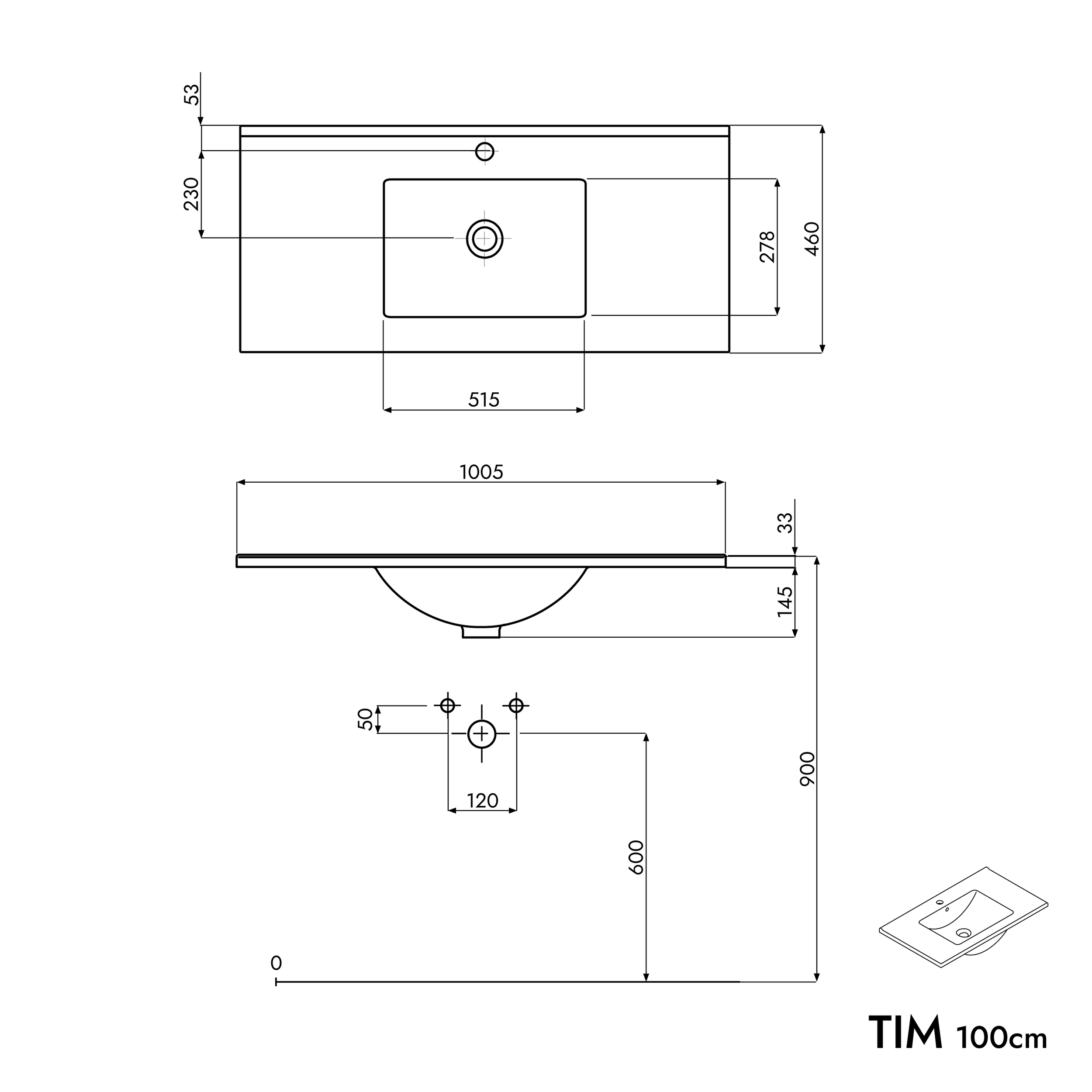 Wastafelonderkast TIM 100 cm