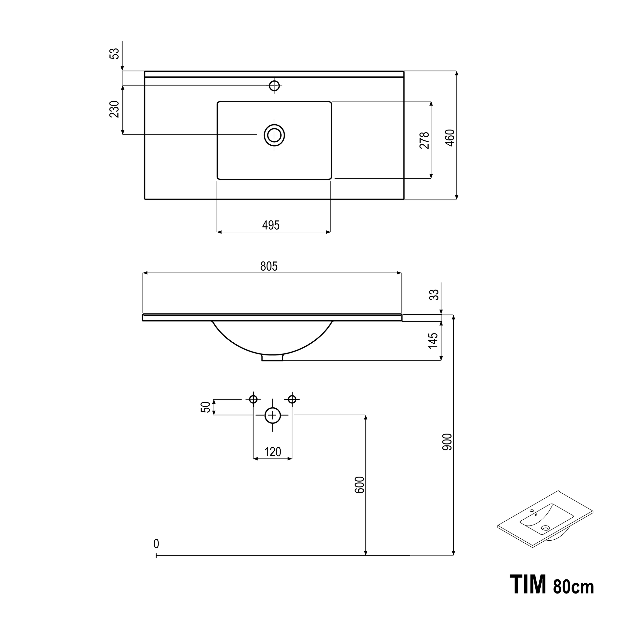 Waschtischunterschrank TIM 80 cm