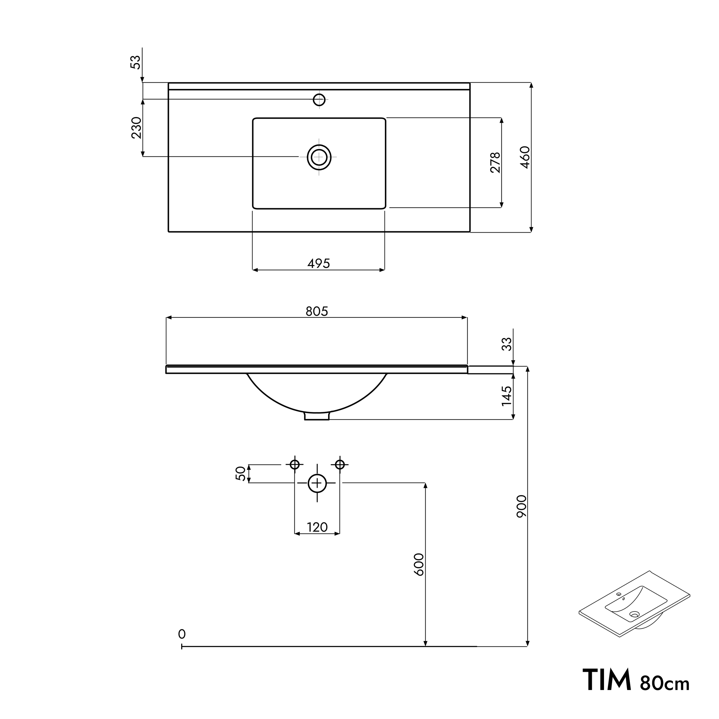 Wastafelonderkast TIM 80 cm