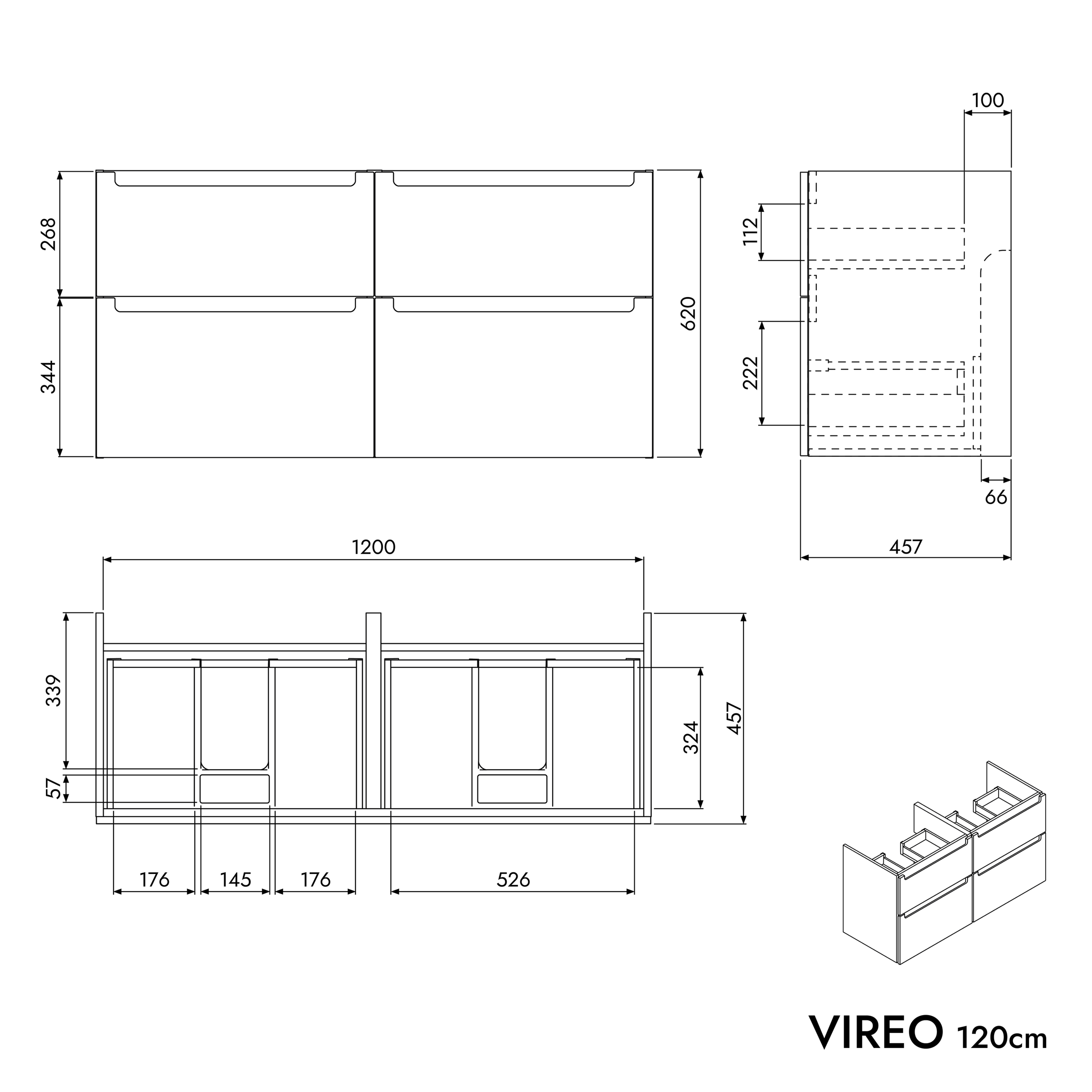Badkamermeubel wastafelonderkast VIREO 120 cm