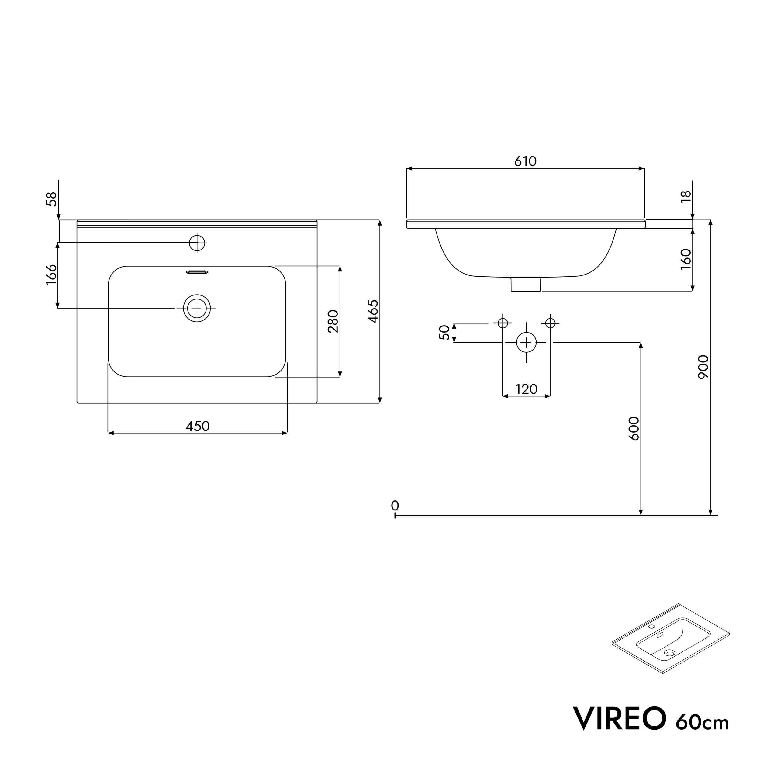 Wastafelonderkast VIREO 60 cm