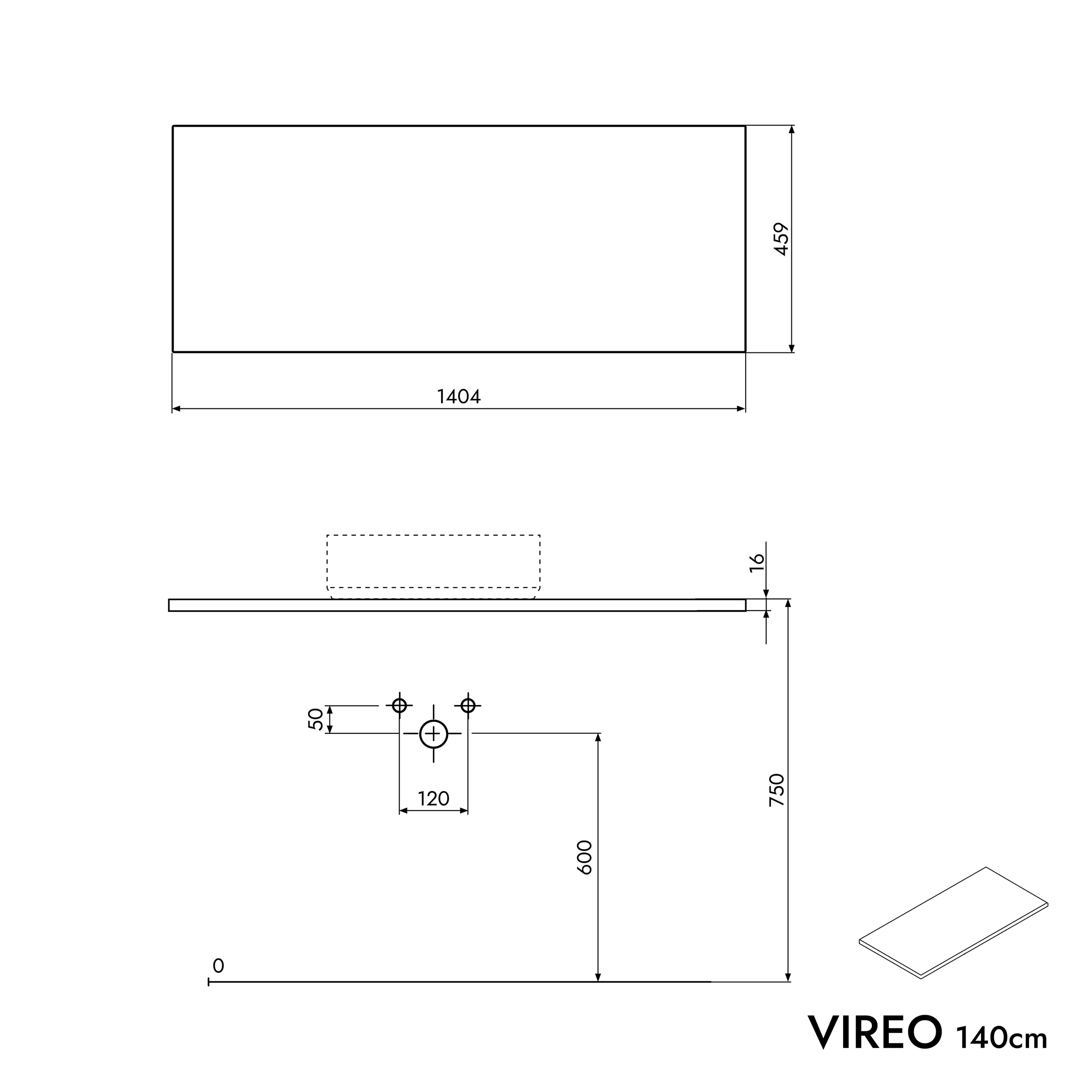 Badkamermeubel VIREO 140 cm wastafelonderkast 