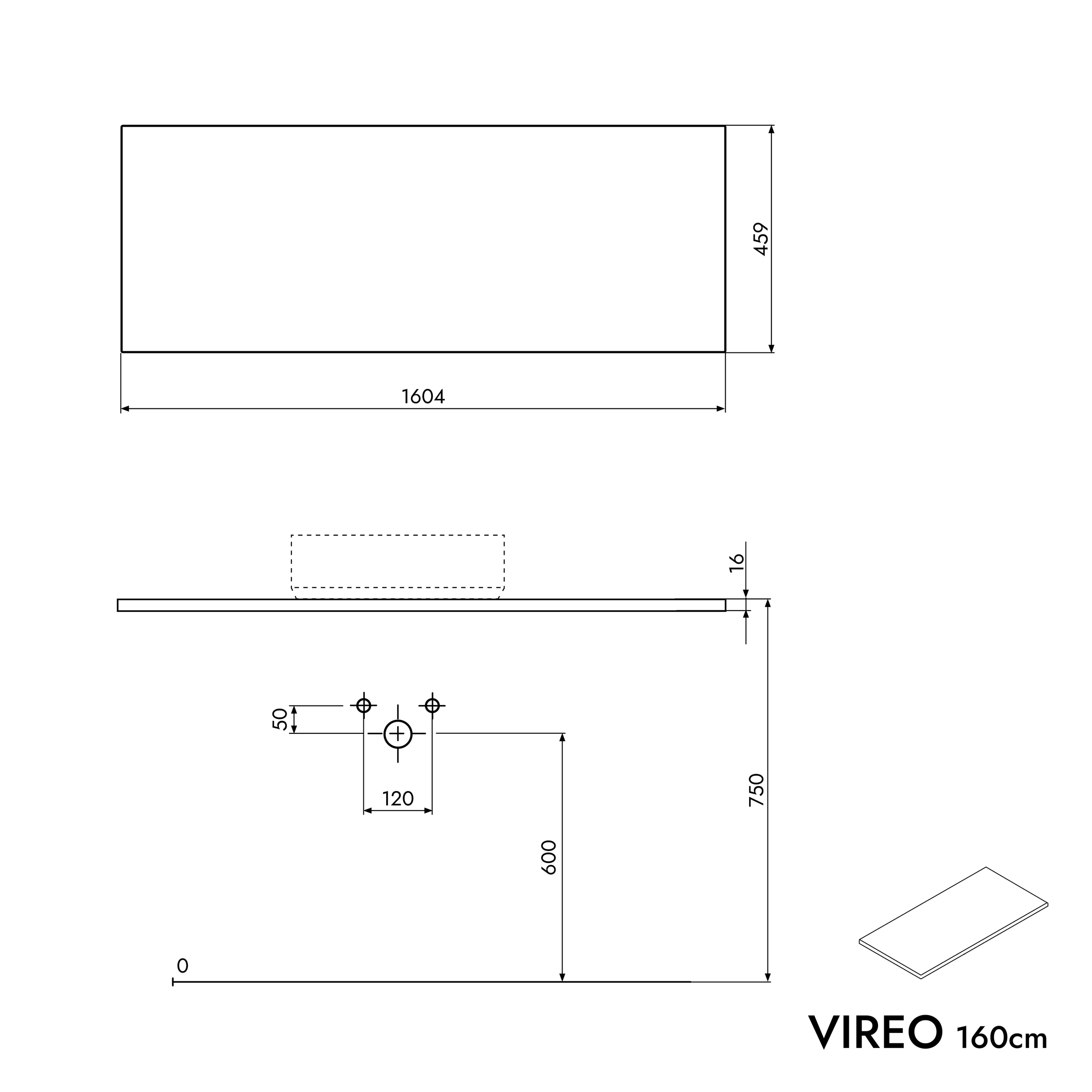 Badmöbel Unterschrank VIREO 160 cm für Aufsatzwaschbecken