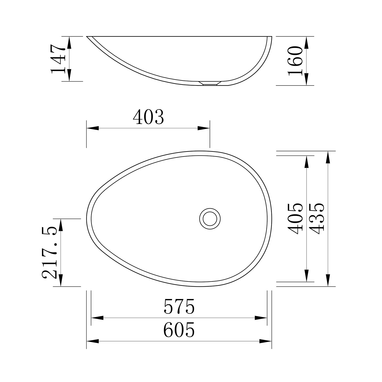 Design wastafel VELA van mineraal gegoten - 60,5 x 43,5 x 16 cm - mat betonlook