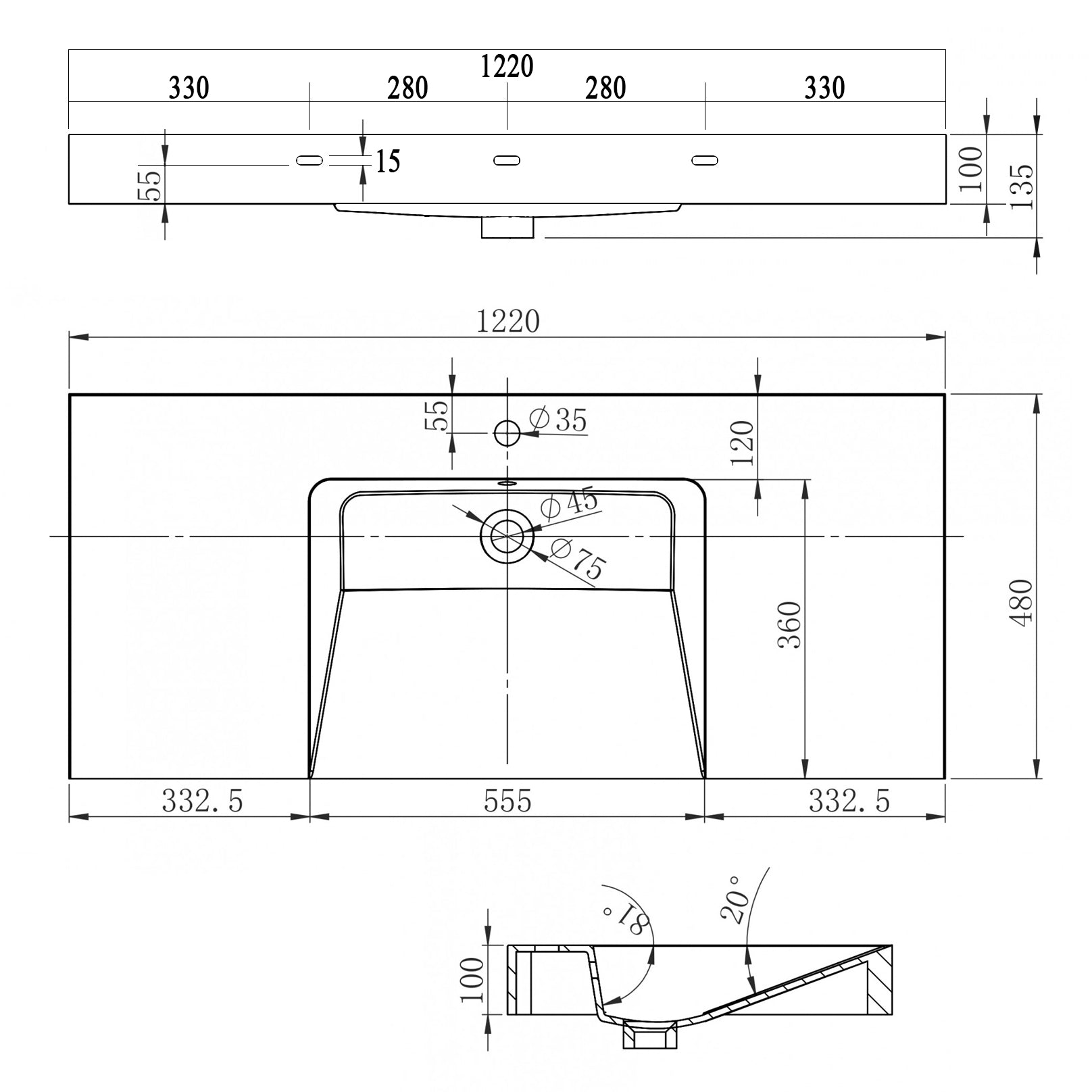 Cast marble wall-mounted washbasin BS6036