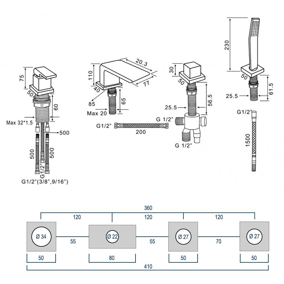 Wannenrandarmatur Fliesenrandarmatur 6080B