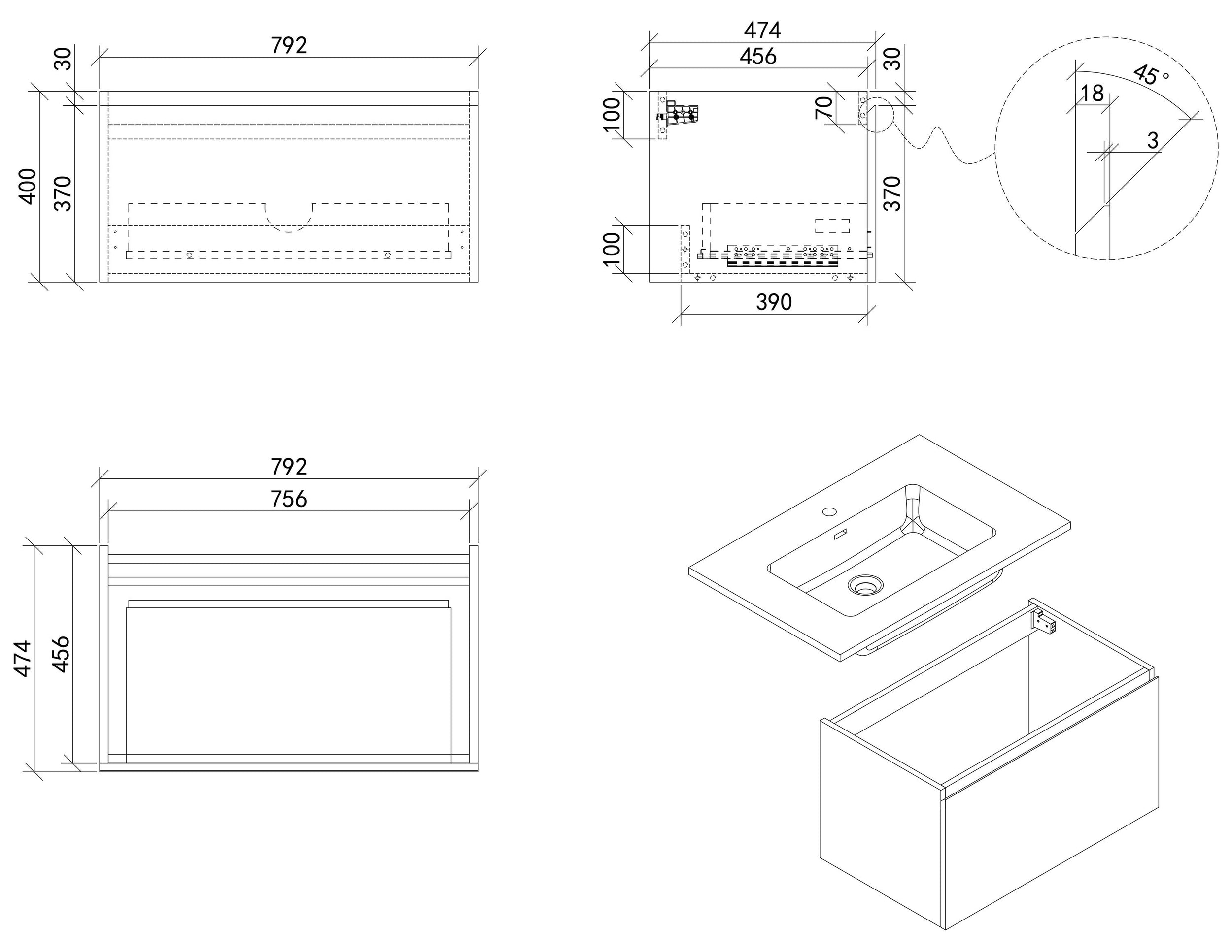 Meuble sous-lavabo Alice 800