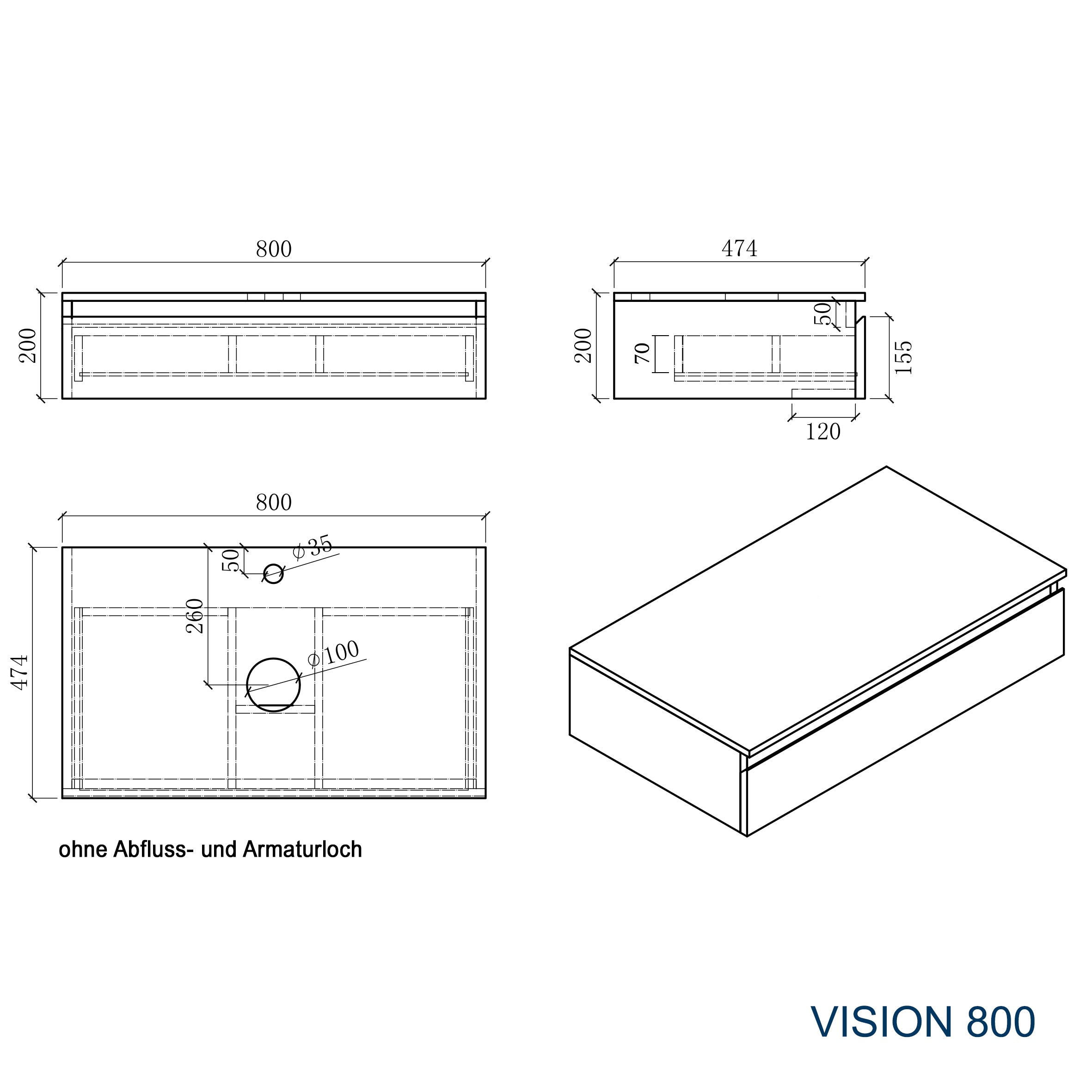 Waschtischunterschrank Vision 800