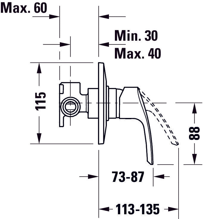 Duravit DuraVelez concealed shower mixer with shower head - incl. shower rail, wall connection elbow