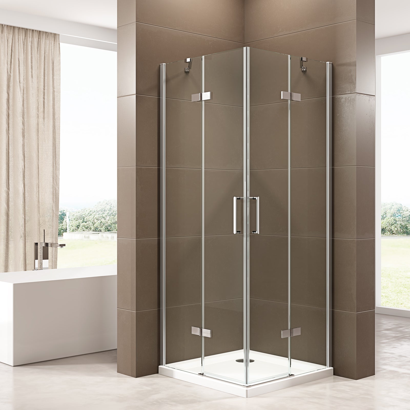 Corner shower enclosure  EX809 - frameless - 6mm tempered glass NANO coating - 90 x 90 x 195 cm